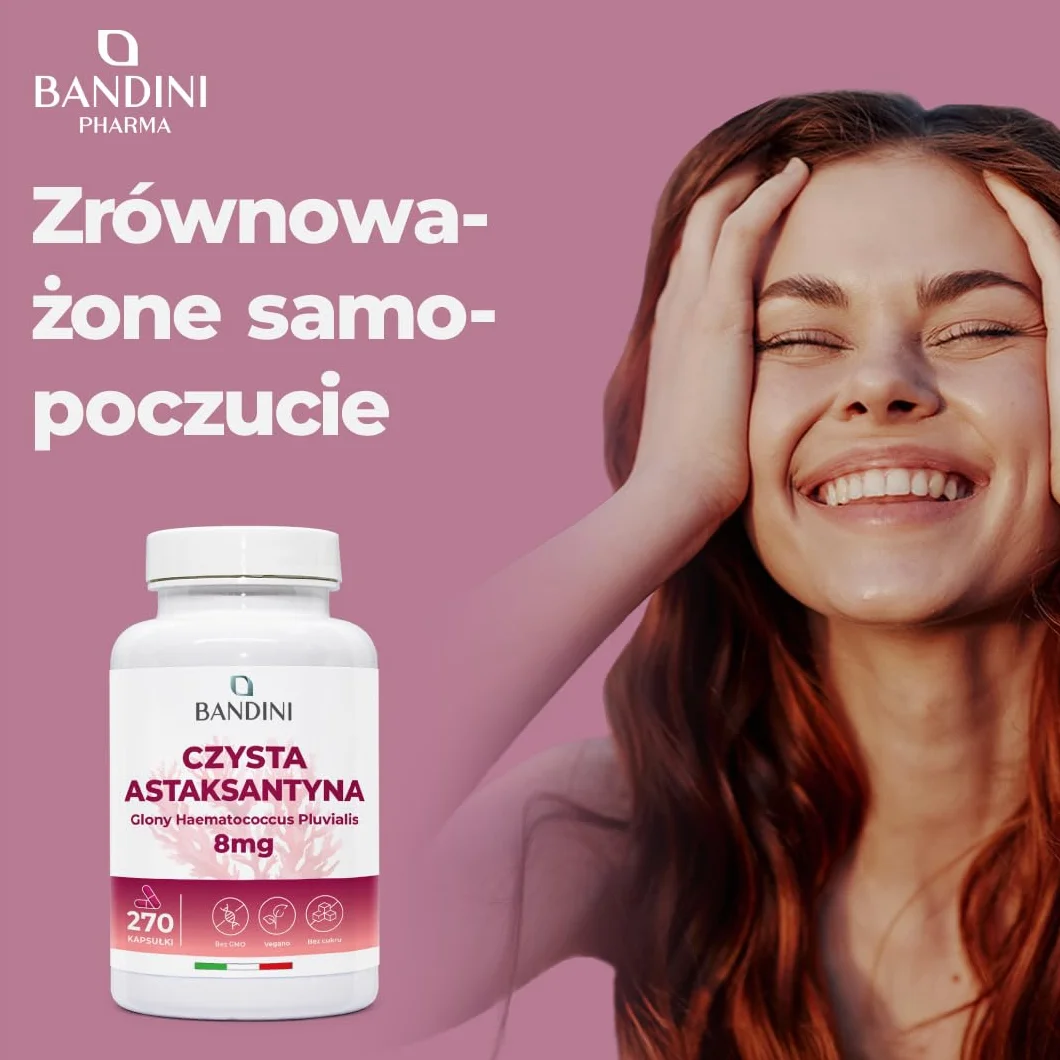Bandini Czysta Astaksantyna 270 kapsułek 9-miesięczny zapas Naturalny przeciwutleniacz Astaxanthin 8 mg na kapsułkę Vegan bez GMO