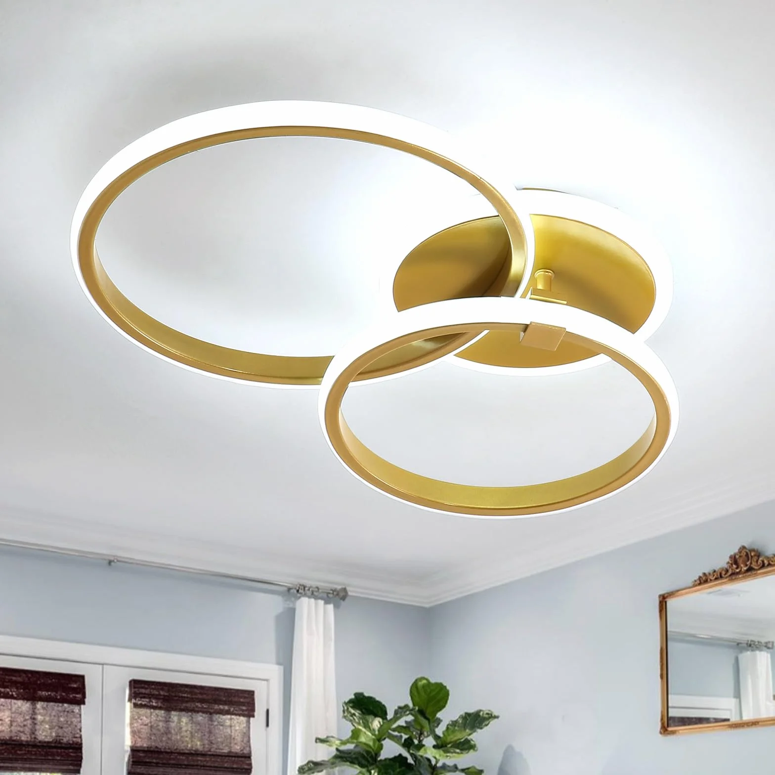 Nowoczesny Sufit Sufitowy, Kreatywny OkrąGłY żYrandol Sufitowy 42w 4700lm, Lampa Sufitowa W Akrylu 6500k Zimna BiałA, Do Salonu Kuchnia Sypialnia, ZłOto