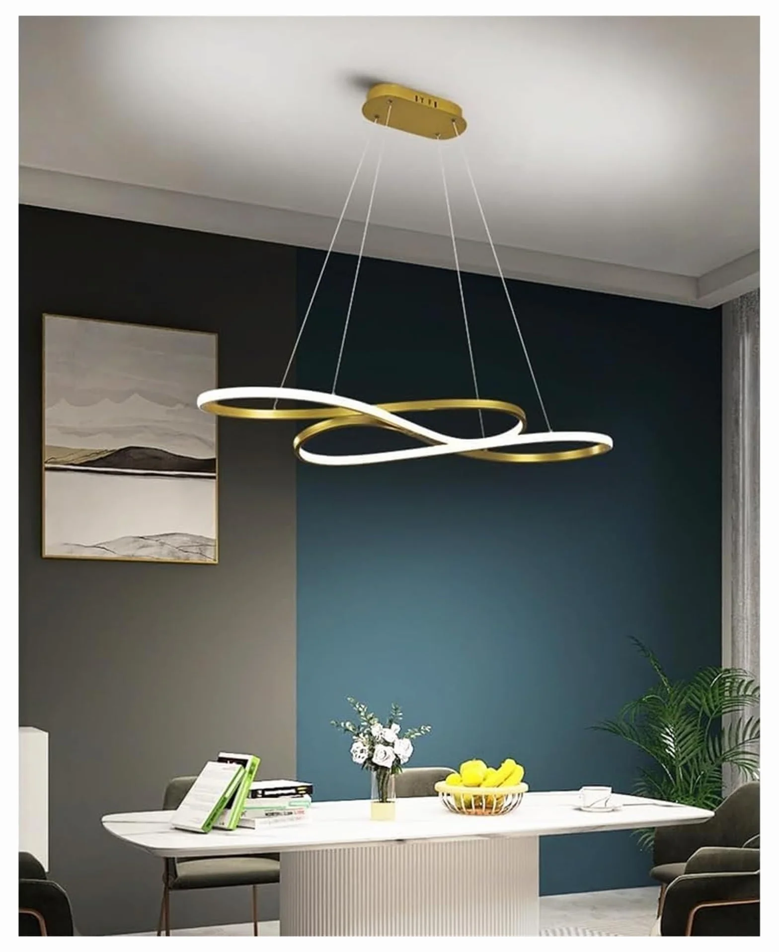 Lampy wiszące, nowoczesne żyrandole pierścieniowe z diodą LED, długa chromowana liniowa oprawa sufitowa kompatybilna ze stołem jadalnym, salonem i wyspą kuchenną (ciemna) w