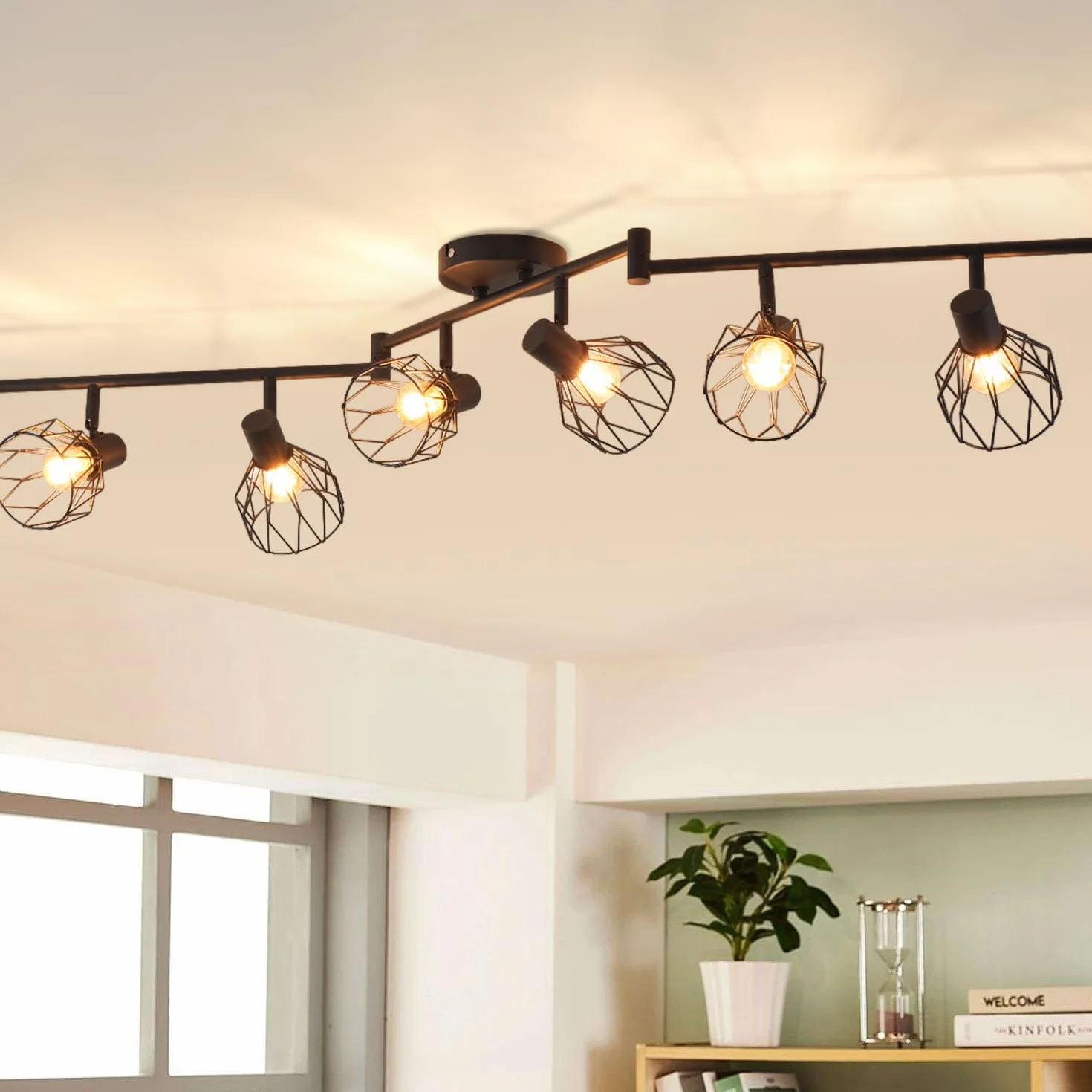 ANWIO Lampa sufitowa LED 6 reflektorów E14 czarna obrotowa prostokątna