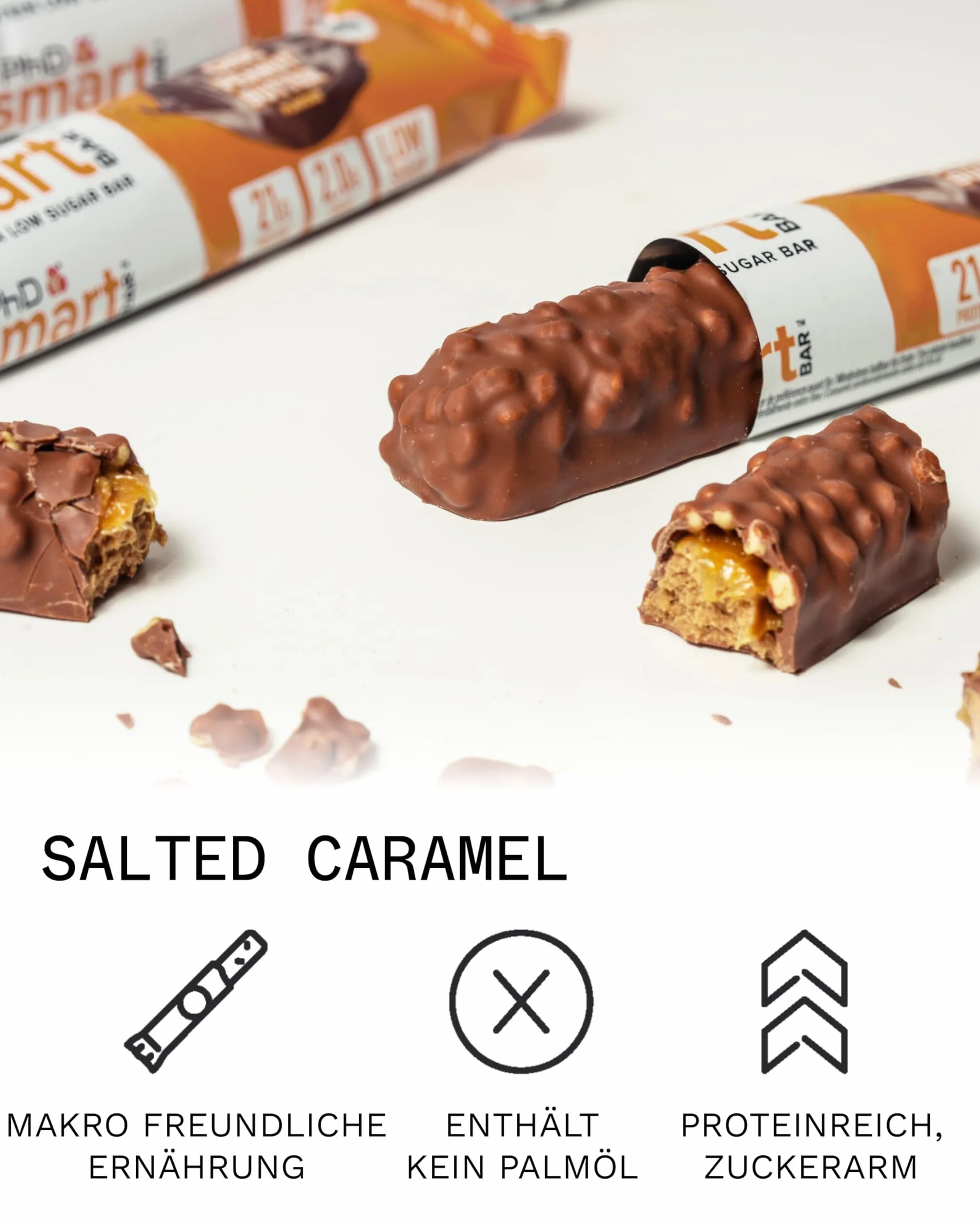 PhD Nutrition Smart Plant Bar niskokaloryczny, wysokobiałkowy, niskocukrowy wegański baton proteinowy/przekąski proteinowe, smak solonego karmelu, 20 g białka roślinnego, baton 64 g (12 sztuk)