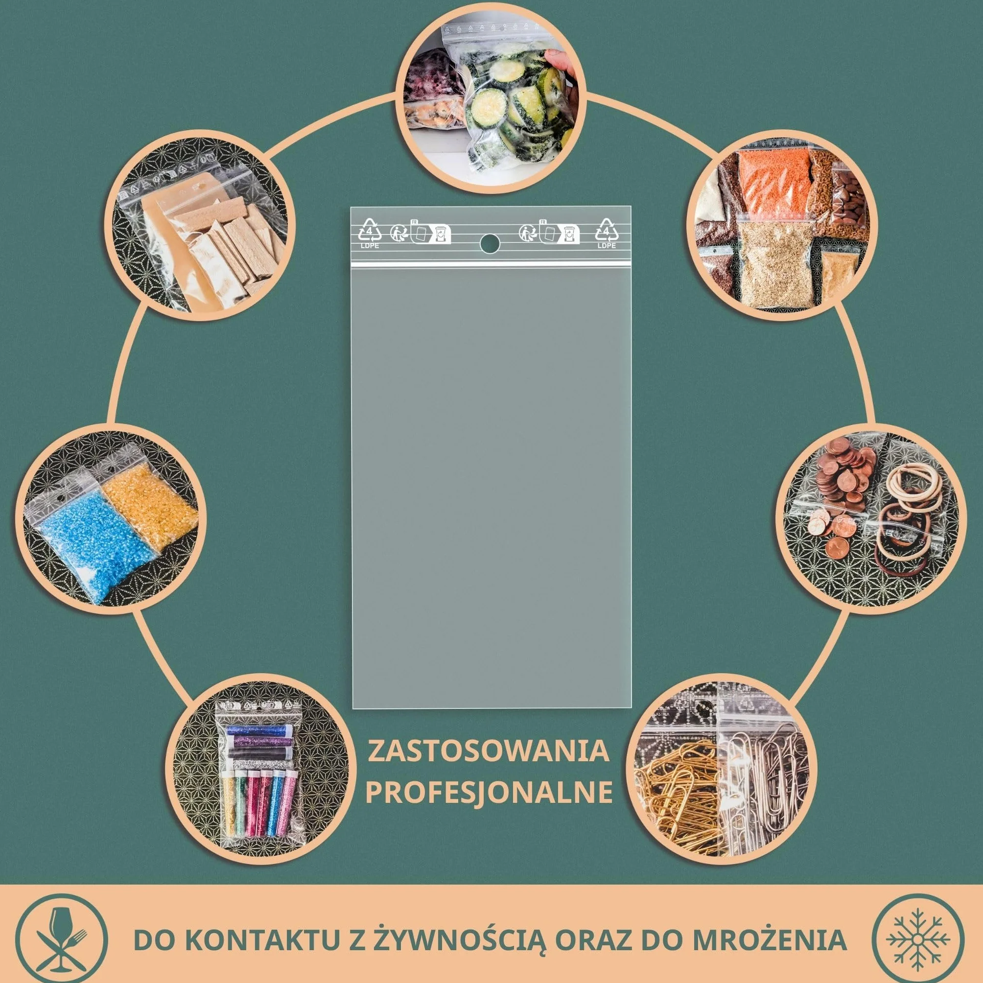 PACKY - Woreczki Strunowe – Przezroczysty Woreczek Plastikowy – 24 Dostępne Rozmiary – Od 100 Do 1000 Sztuk – Woreczek Do Mrożenia z Zamkiem – Zamykany Woreczek – Ziplock – 8x12 Cm Zestaw 100 Sztuk