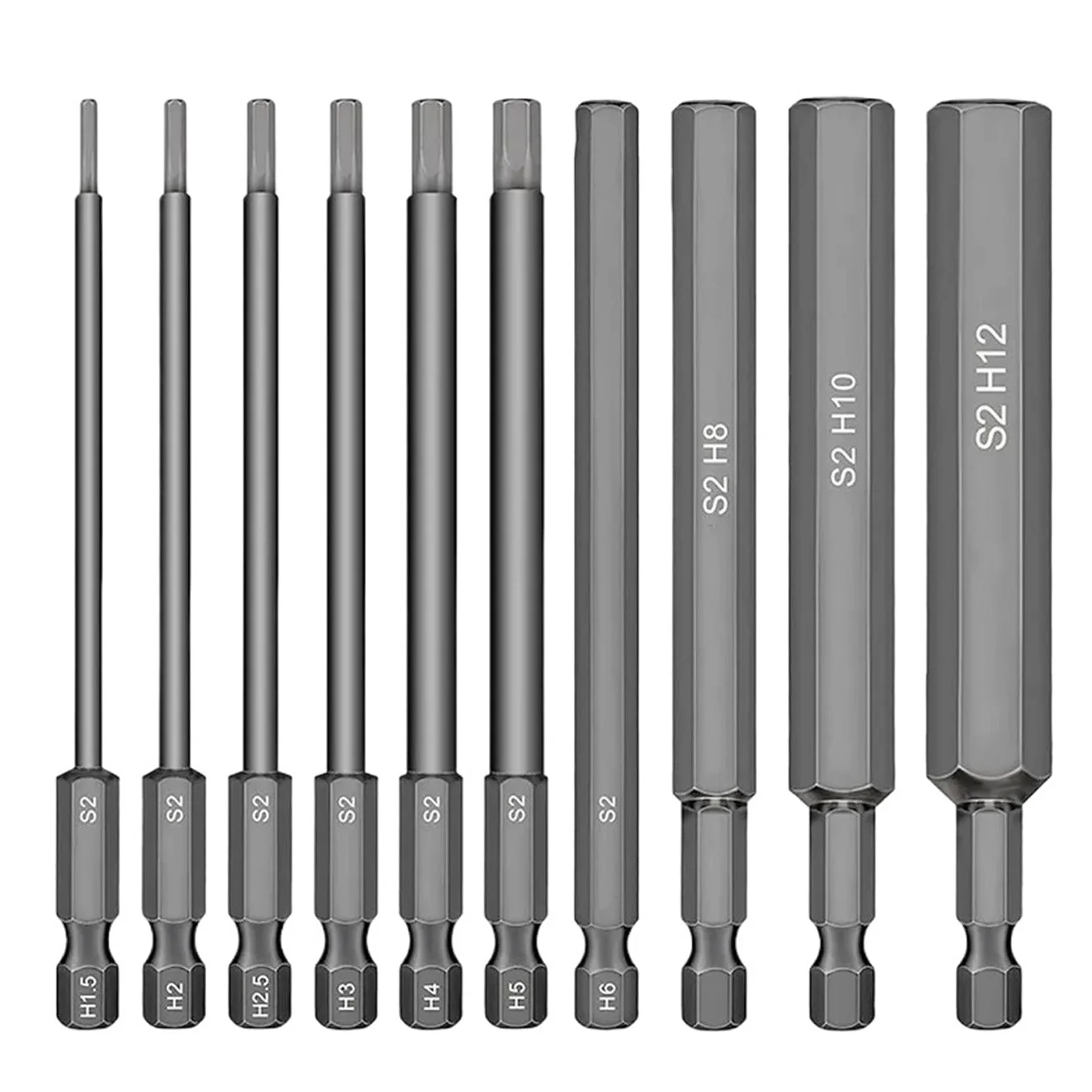 10Pcs 1.5-12mm 1/4 Inch Hex Head Allen Wrench Screwdriver Drill Bit Set Magnetic Tip 100mm S2 Steel Metric Hex Key Screwdriver