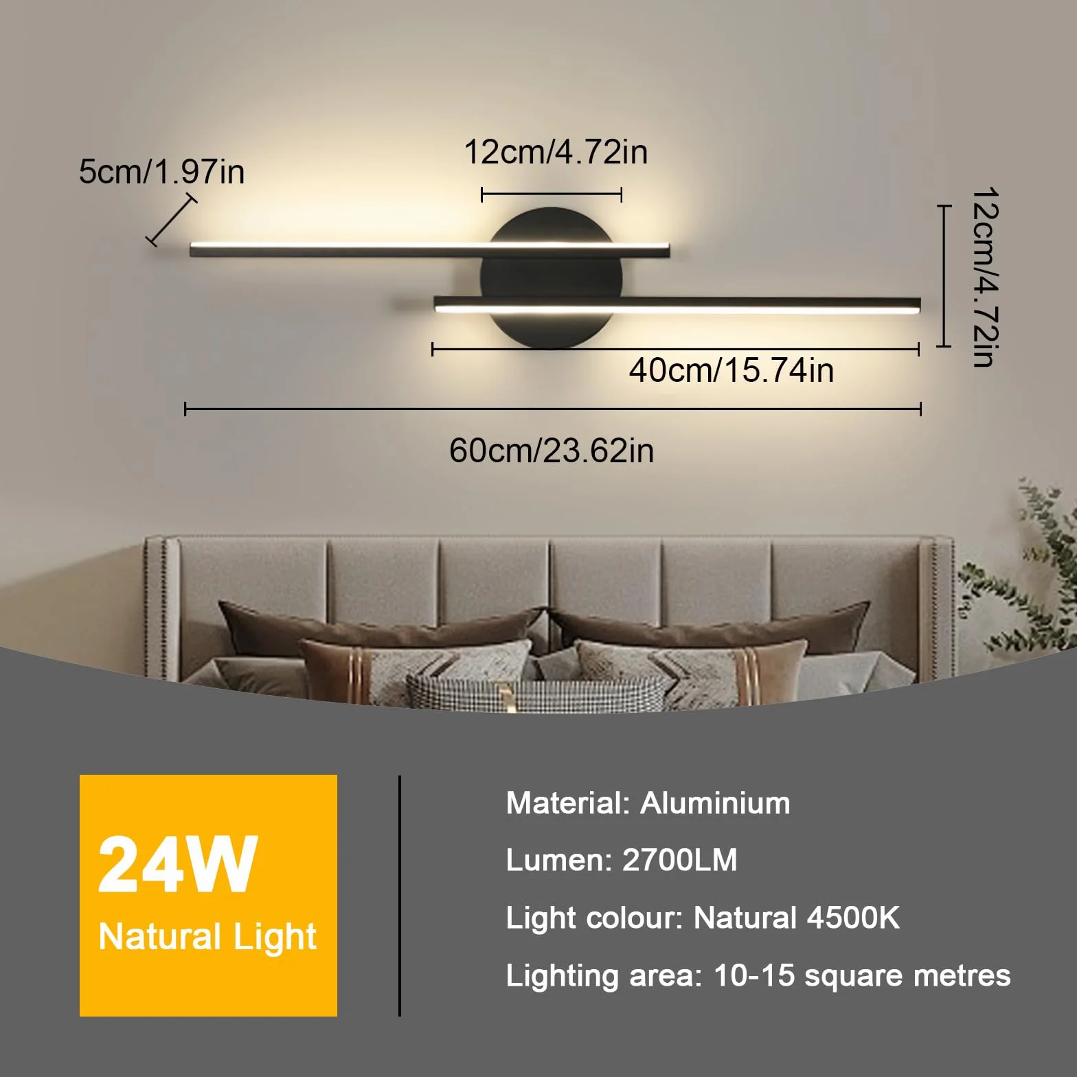 Lampa ścienna do wnętrz, LED, czarna, 4500 K