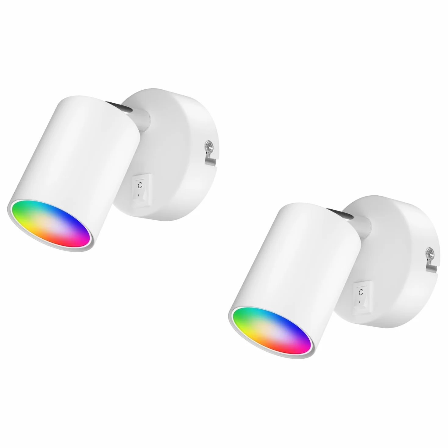 ledscom.de 2 spoty ścienne WAIKA, jednopłomienne, z przełącznikiem, GU10, biały mat, w zestawie z lampą LED Smart Home RGBW GU10, 5.41W, 473lm