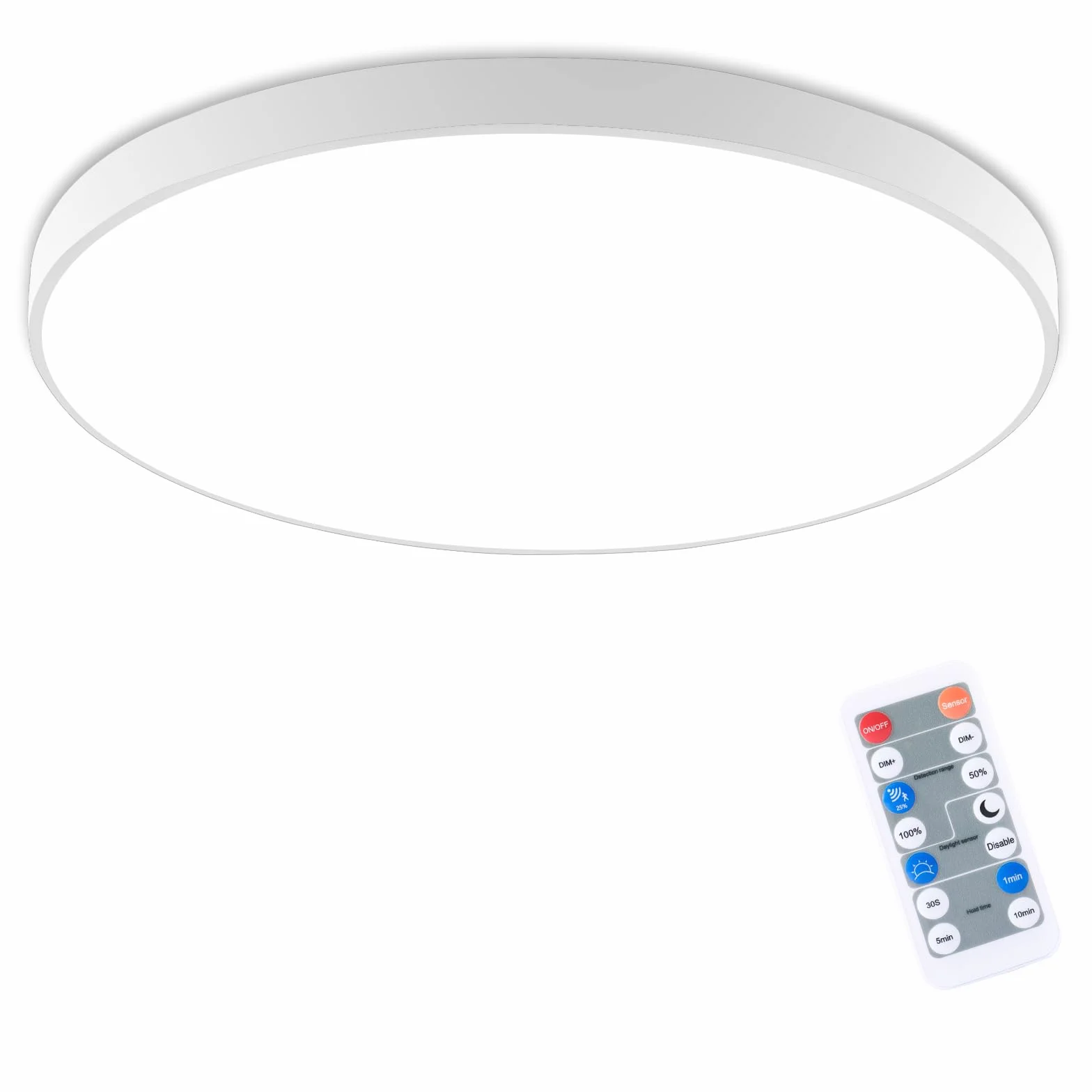 Oraymin Lampa sufitowa LED z czujnikiem ruchu, 18 W, 1800 lm, lampa sufitowa LED z pilotem zdalnego sterowania, IP54, 4000 K, lampa z czujnikiem ruchu, do wewnątrz, na schody, do korytarza, piwnicy