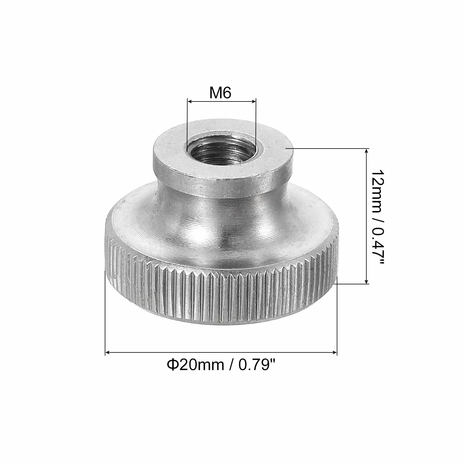QUARKZMAN Rowkowane nakrętki motylkowe, M6 x D20 mm x H12 mm, okrągłe gałki nakrętki ręczne, srebrny otwór ślepy, do części drukarki 3D, obrabiarek