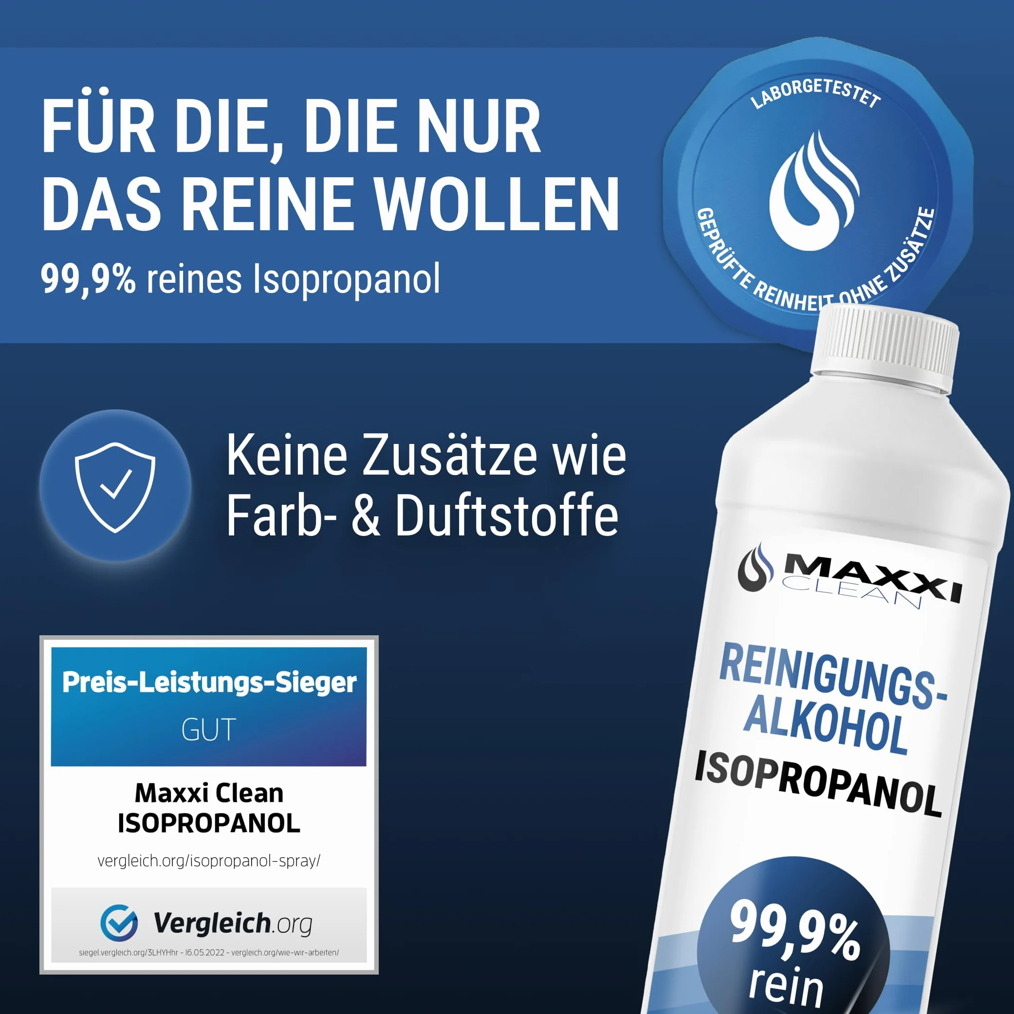 Maxxi Clean | Czysty izopropanol (99,9%) Alkohol czyszczący | 1x 750 ml Środek do usuwania tłuszczu i rozpuszczalnik | Alkohol do nacierania Alkohol izopropylowy