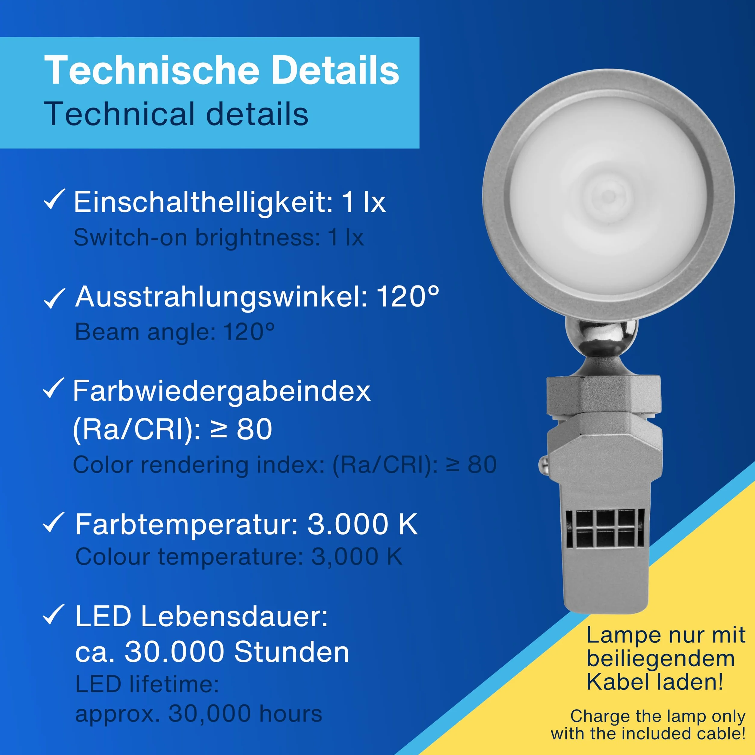 REV Lampa ścienna LED z akumulatorem i czujnikiem ruchu, 180 lm, bezprzewodowa, ściemniana, obracana o 360°, idealna na kemping, do garażu, piwnicy, IP54, srebrna