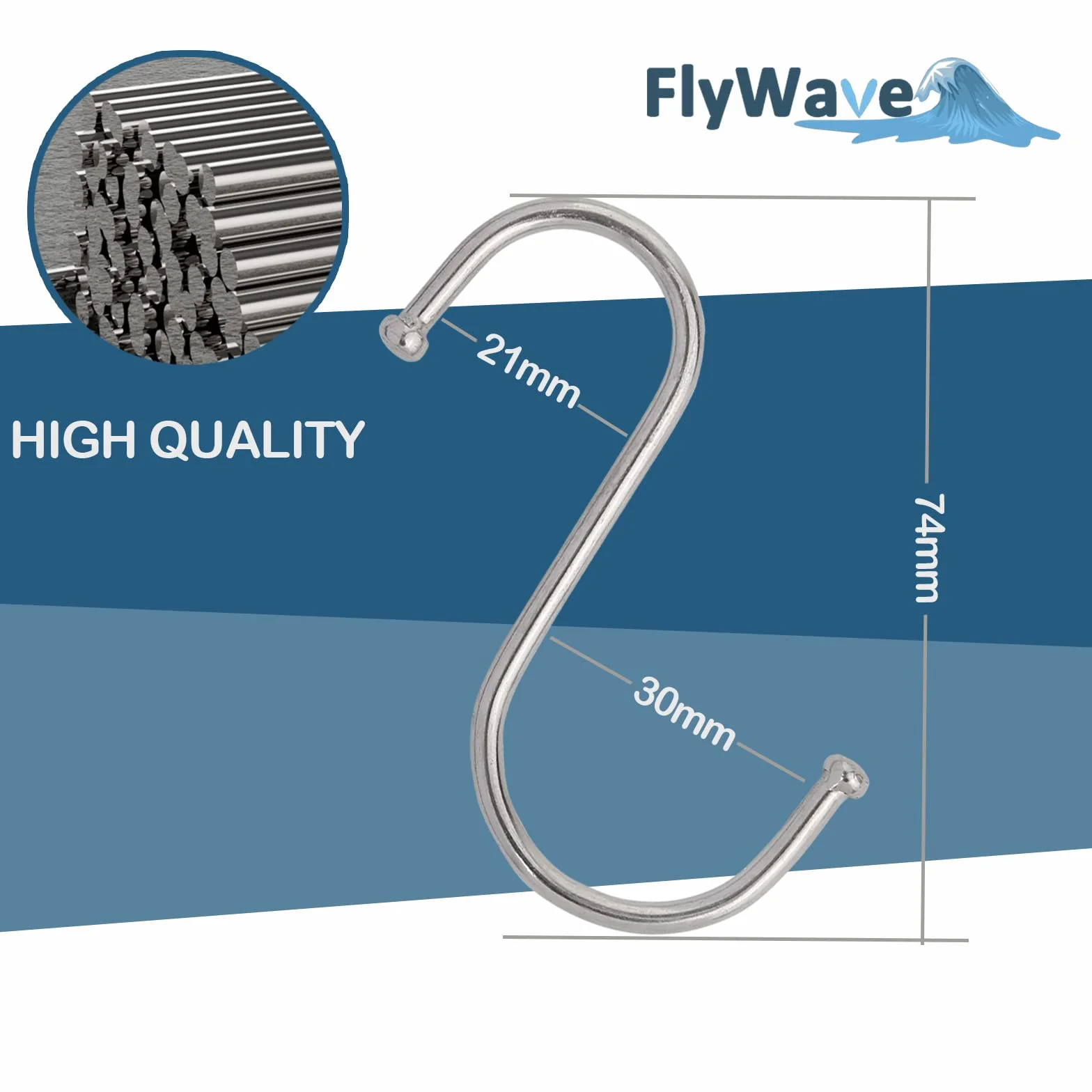 FlyWave Haczyki S ze stali nierdzewnej, 20 szt., haki w kształcie litery S do wieszania ubrań, ręczników, roślin, oszczędzające miejsce haczyki w kształcie litery S, haczyki ze stali nierdzewnej do łazienki, sypialni, kuchni, biura