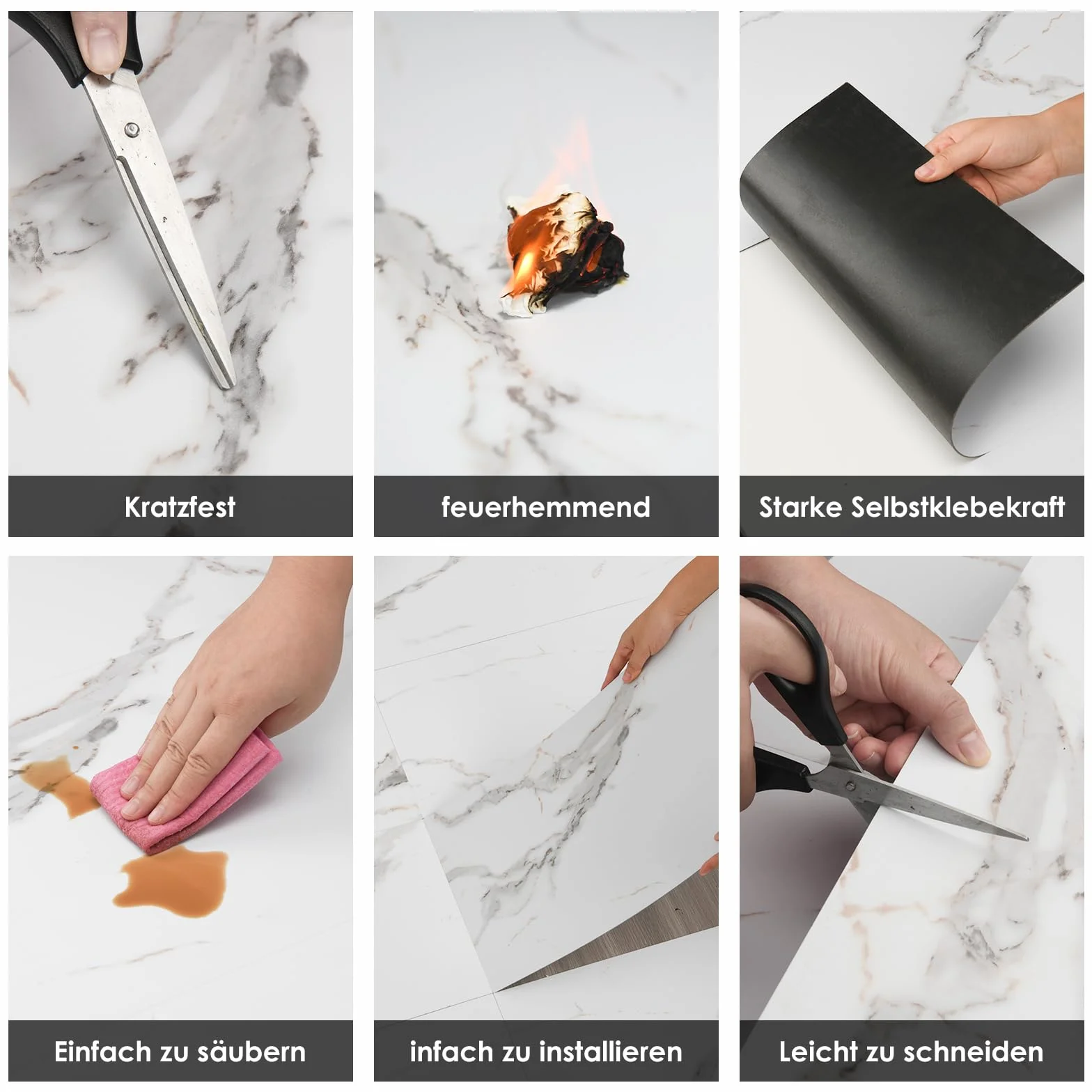 Mulgreat - Wykładzina podłogowa z PCW – samoprzylepne płytki winylowe – podłoga winylowa – efekt betonu – marmur biały – 60,96 cm x 30,48 cm x 1,5 mm – grubość 1,5 mm – 2,23 m²/12 płytek
