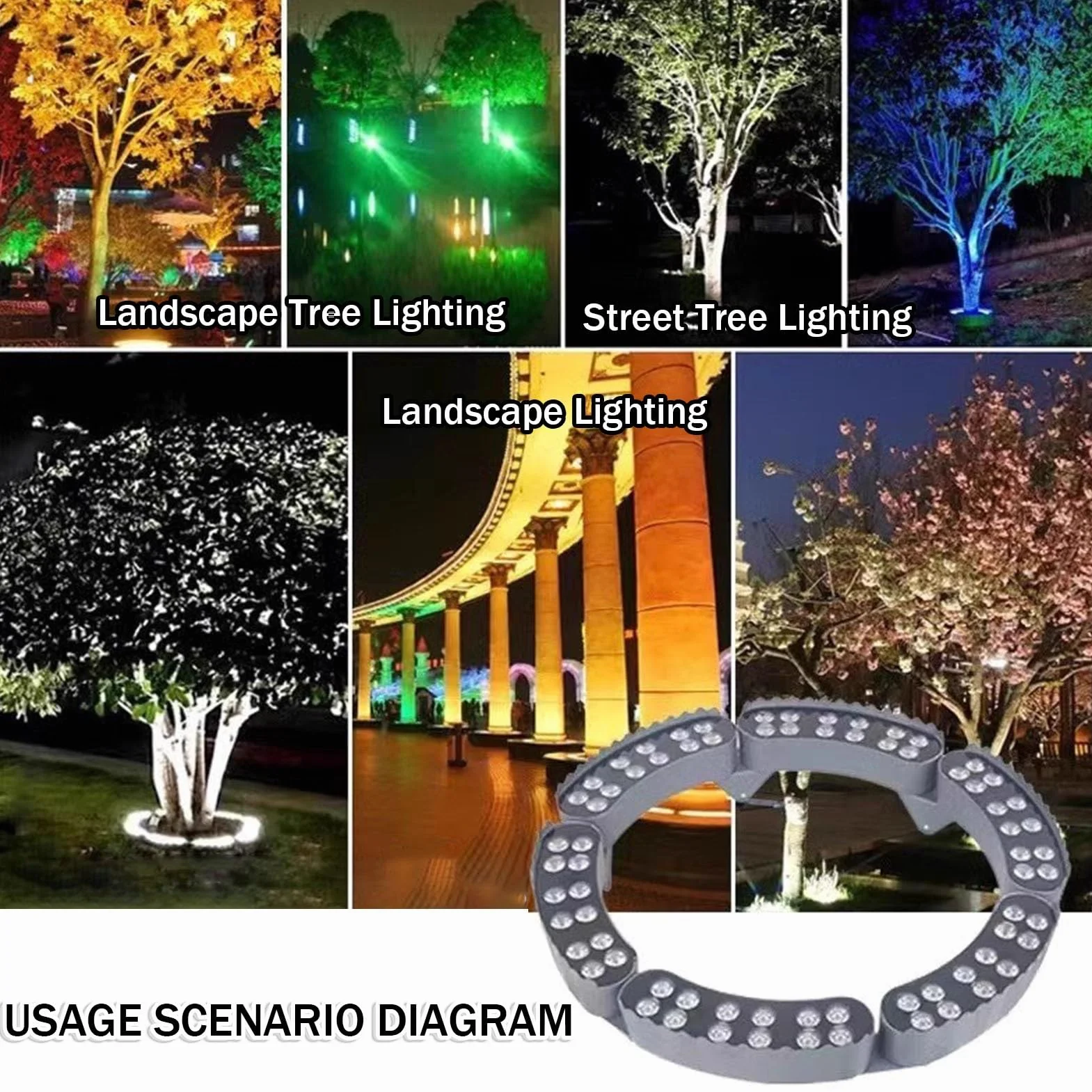 Pierścień świetlny Zewnętrzny okrągły reflektor LED w kształcie palmy, 7 kolorów, automatyczna zmiana koloru w 5 sekund, 220 V AC (6 zestawów)