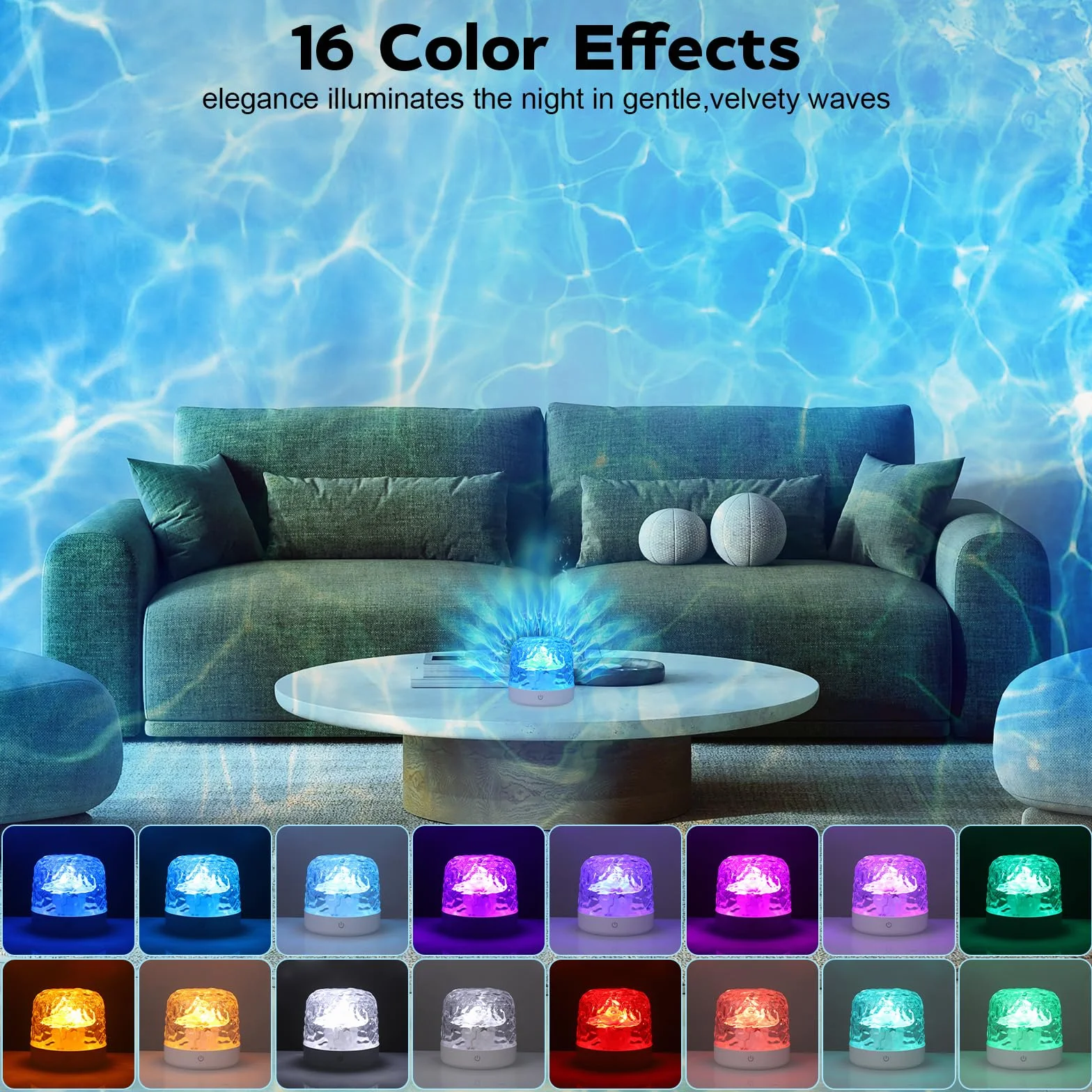 JIZZU Lampa Ocean LED z projektorem gwiaździstego nieba, 16 kolorów fali, lampka nocna stołowa z projektorem gwiaździstego nieba, nadająca się do ponownego naładowania, do sypialni/na imprezę, na