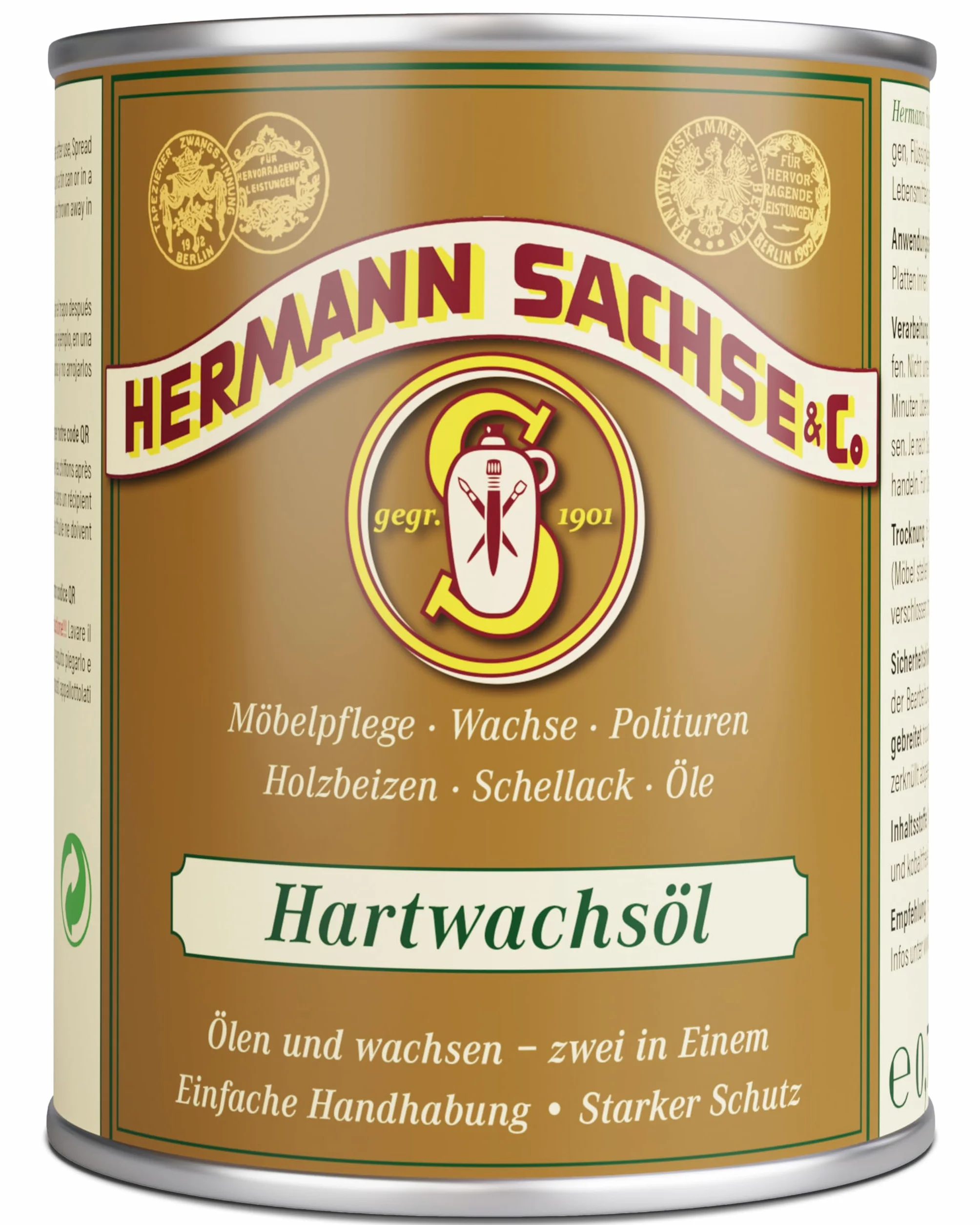 Hermann Sachse Olej z twardego wosku, bezbarwny, 750 ml – olej do pielęgnacji drewna i wosk 2 w 1 do podłóg drewnianych, mebli i schodów – tradycyjna ochrona drewna o jedwabistym połysku | Made in