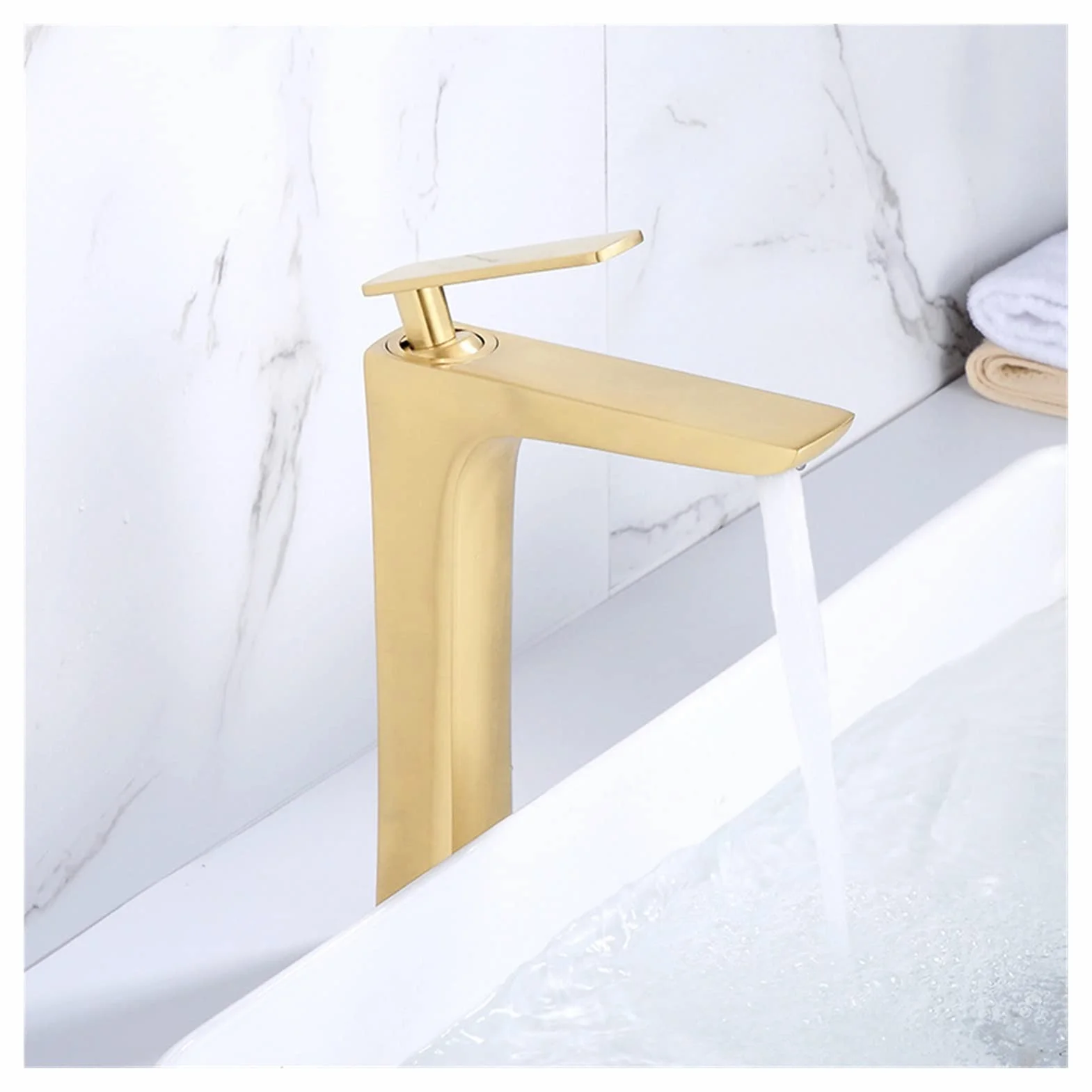 Elastyczny kran Obrotowy, Baterie Eleganckie szczotkowane złoto bateria łazienkowa Hot and Cold Water Basin Mikser Tap Mosiądz WC Żuraw wodny(Brushed gold short)