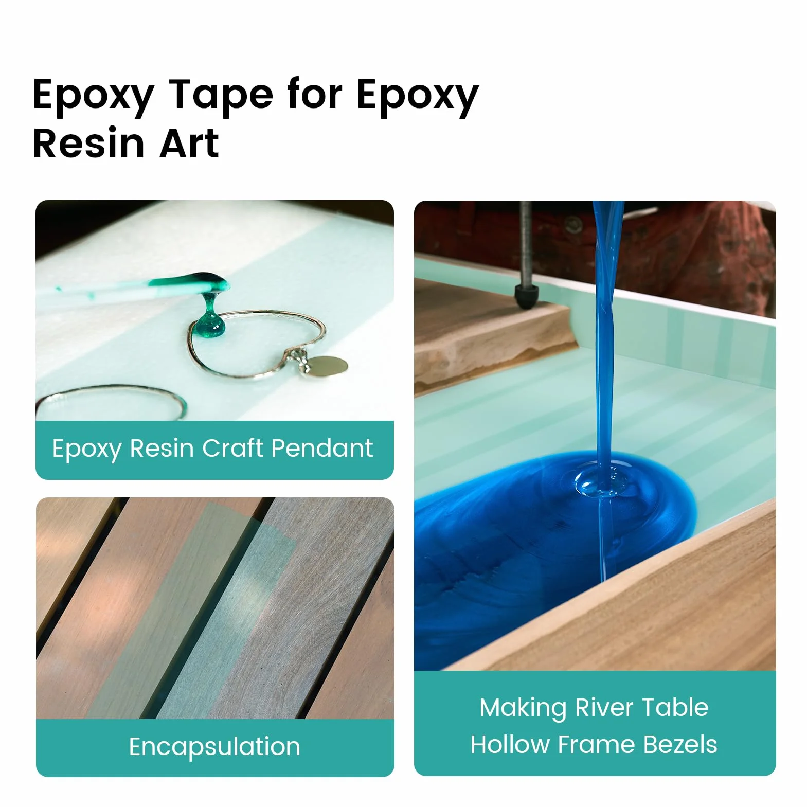 Resiners Taśma z żywicy epoksydowej - 50 mm W x 36,5 m L – taśma termokurczliwa, odporność na wysoką temperaturę, łatwe odklejanie, taśma żywiczna do tabletu River, zielona
