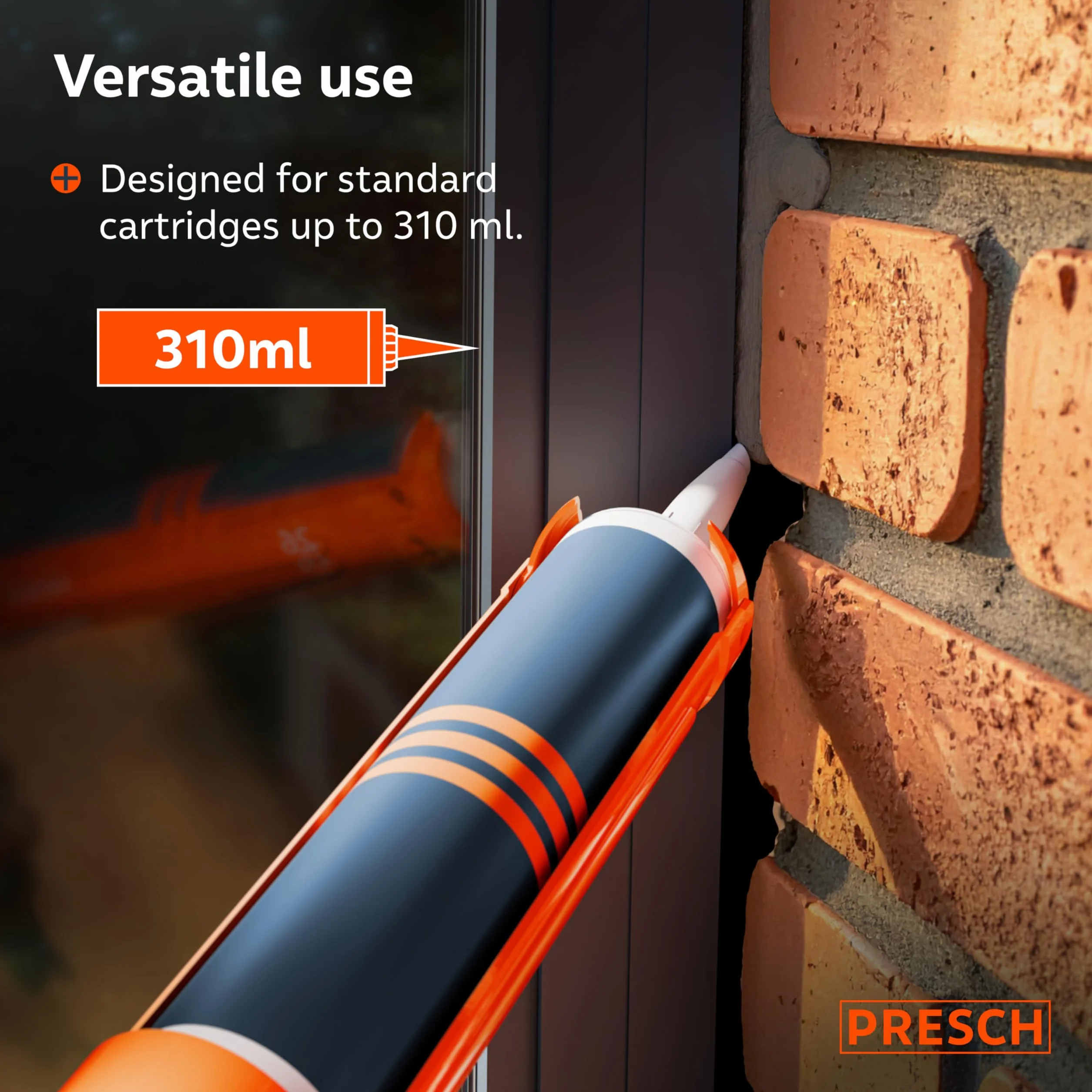 Presch Pistolet do Silikonu 26:1 przełożenie – Do kartuszy o pojemności do 310 ml (wysoka lepkość, kleje o wysokiej przyczepności i zaprawy) – Obracany cylinder 360° z zintegrowana igła perforacyjna