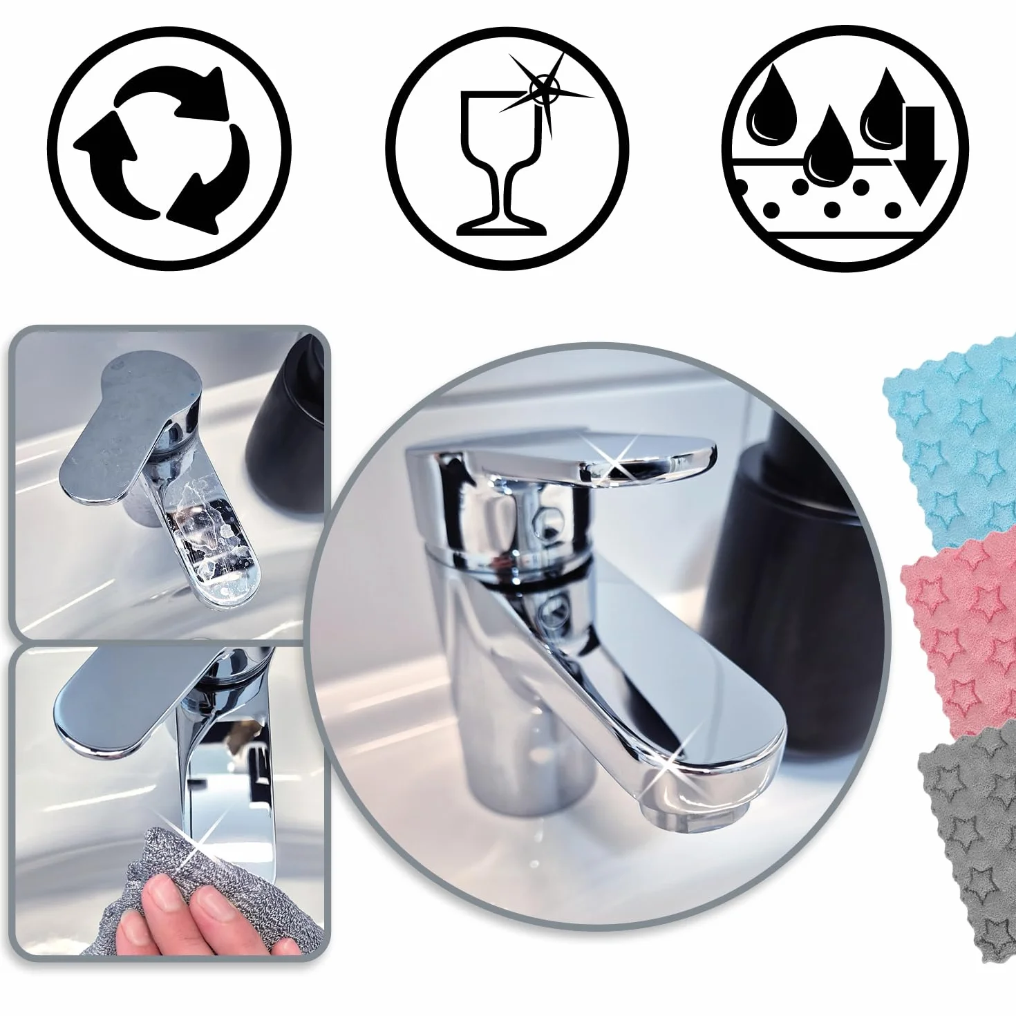 COM-FOUR® 12x Scierki gabkowe wzór gwiazda, scierka kuchenna naczynia, chlonna sciereczka sprzatanie domu powierzchnie, wielorazowa sciereczka uniwersalna (12 sztuk - wzór gwiazdy)