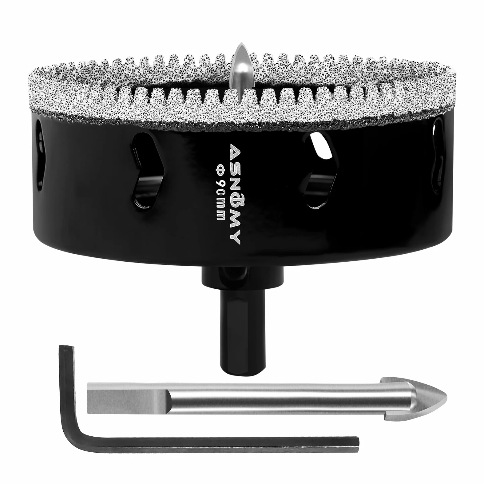 ASNOMY Diamentowa otwornica 90 mm z wiertłem centrującym, ząbkowane diamentowe wiertło, diamentowe wiertło do płytek, diamentowa korona wiertnicza, wiertło do szkła do wiercenia w szkle, płytkach