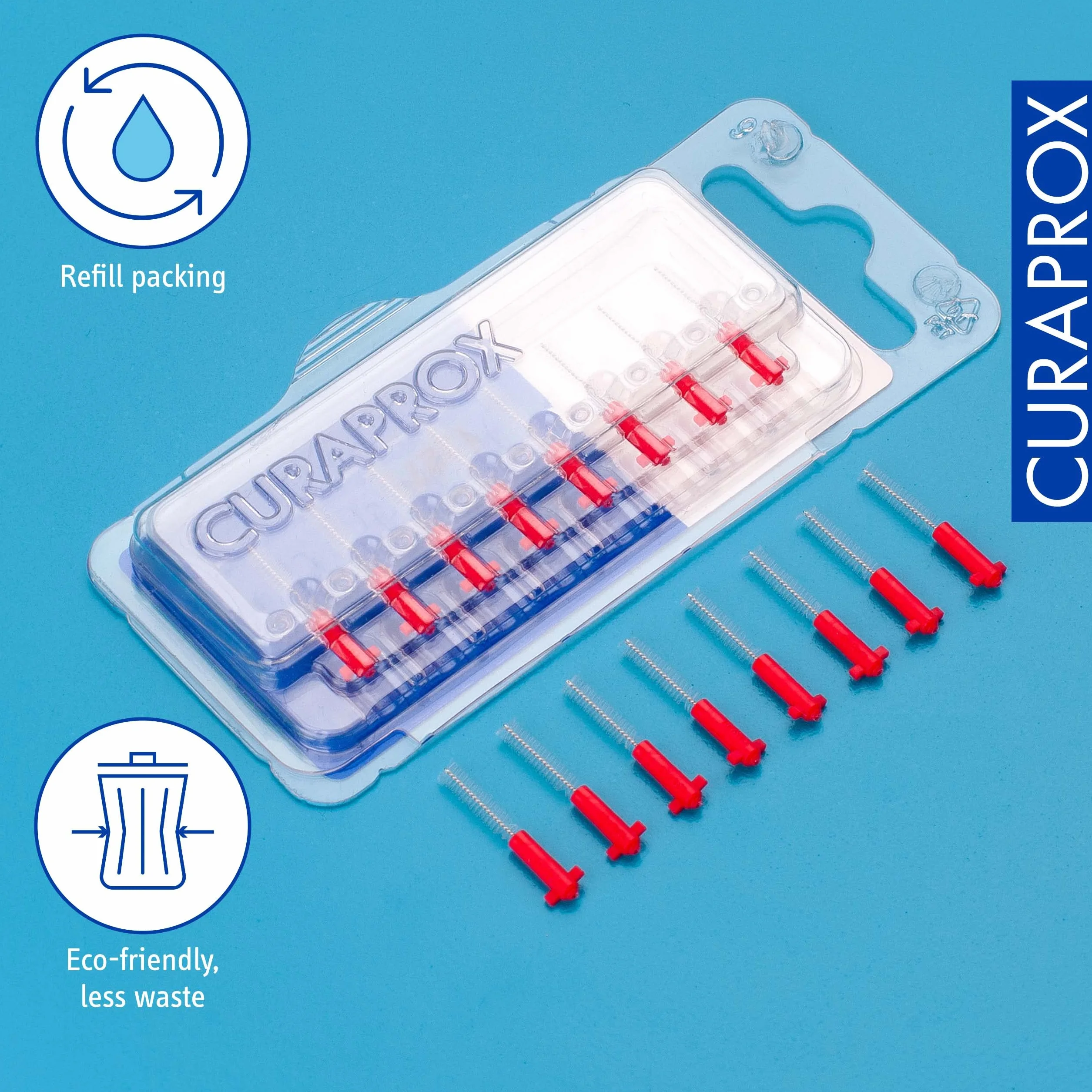 Curaprox Wkłady do szczoteczek międzyzębowych CPS 07 Prime-ISO Rozmiar 1, Czerwony/ultracienkie włókna do skutecznego czyszczenia szczelin / 8-Pack/Made in Switzerland/Niemieckie opakowania