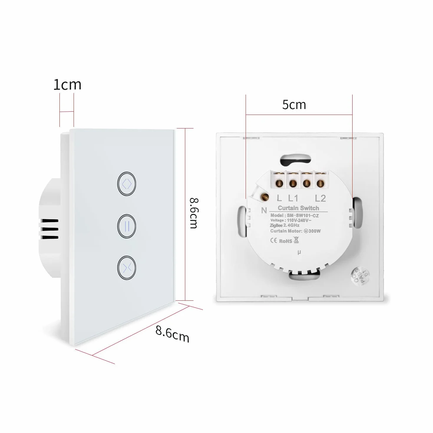 UseeLink Smart ZigBee przełącznik rolety, kompatybilny z aplikacją Smart Life/Tuya, współpracuje z Alexa i Google Home, inteligentny przełącznik żaluzji z panelem dotykowym, biały (wymagany