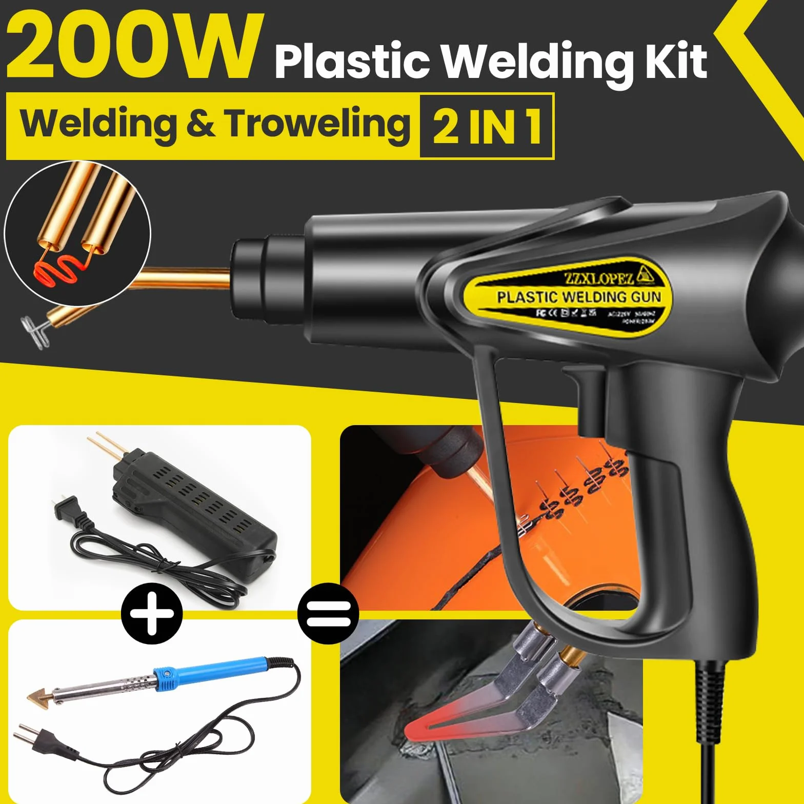 Zgrzewarka do Tworzyw Sztucznych 200W, Zestaw do Naprawy Zderzaków Samochodowych 2 w 1, Zgrzewarka do Tworzyw Sztucznych z Gwoździami do Zgrzewania 1000 Sztuk, Zgrzewarka do Tworzyw