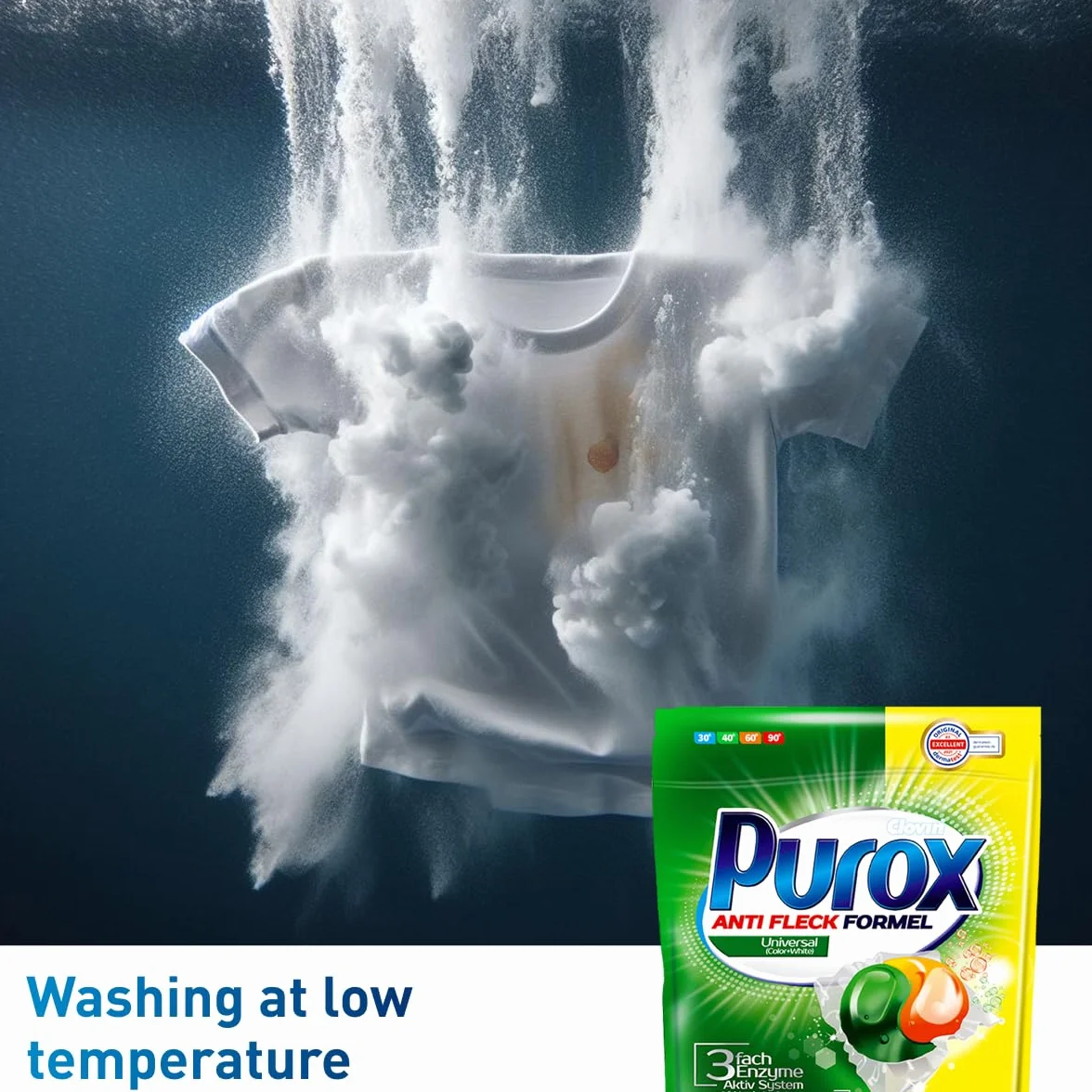 PUROX Uniwersalne kapsułki na pranie (22 sztuki) – kapsułki z detergentem do wszystkich tekstyliów, usuwają plamy, chronią kolory, w pełni zmywalne, przyjazne dla środowiska, Doypack