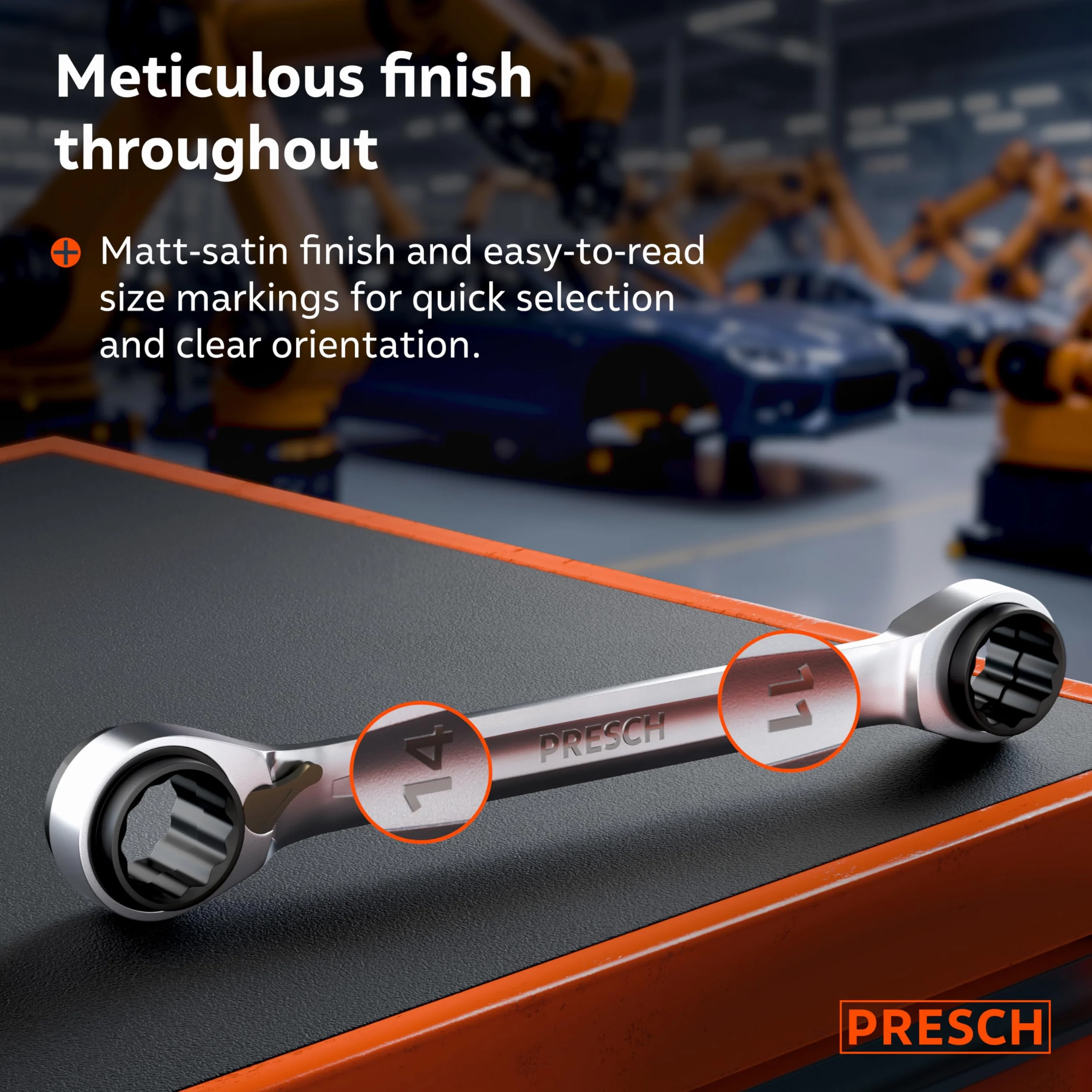 Presch Podwójny klucz grzechotkowy 4 w 1 9/11 mm 14/15 mm 90 zębów kąt powrotu 4°