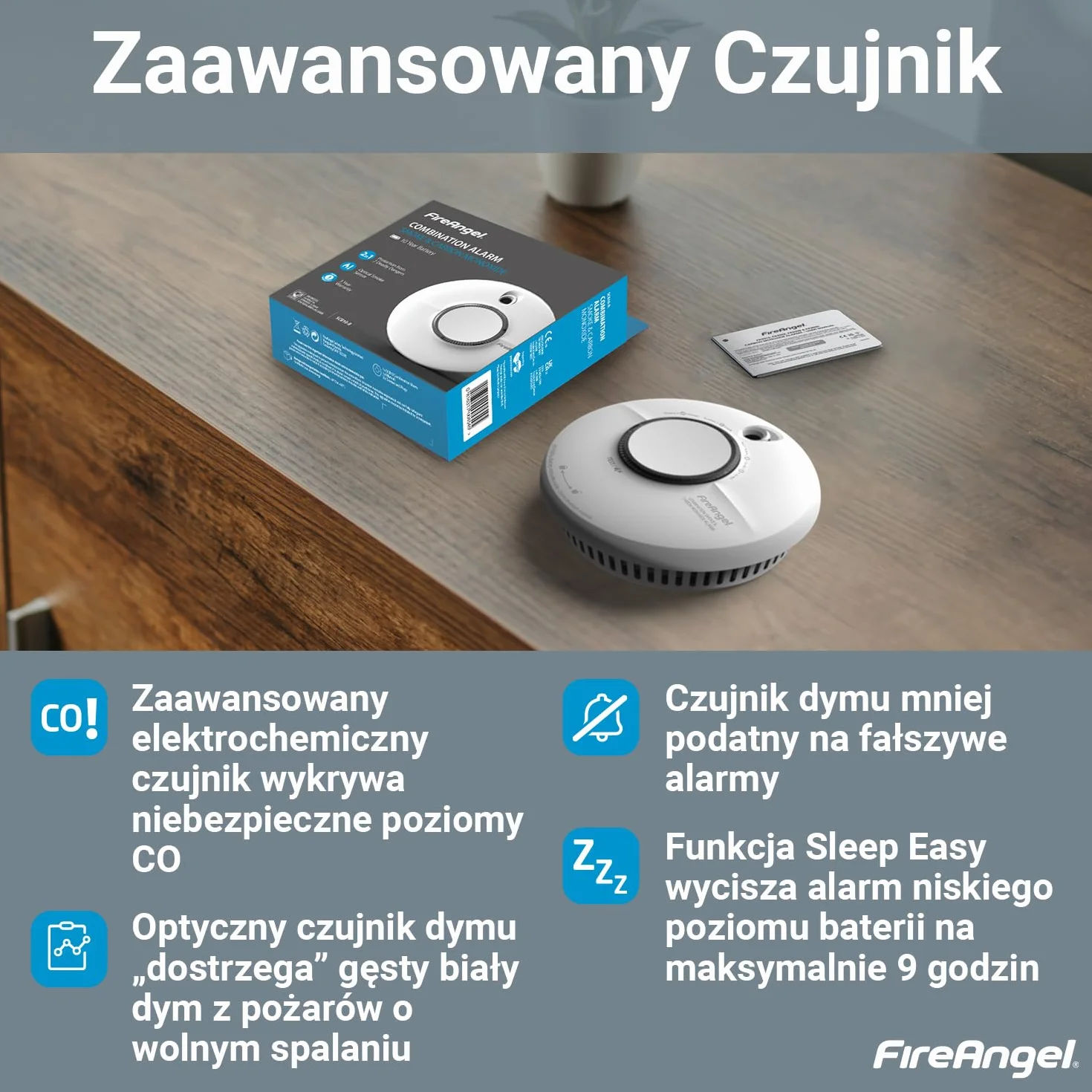 Fire Angel SCB10-INT Czujnik Czadu i Zadymienia Domu – Podwójny Czujnik Dymu i Czadu na Połączone Detektor Dymu i Detektor Tlenku Węgla – Biały