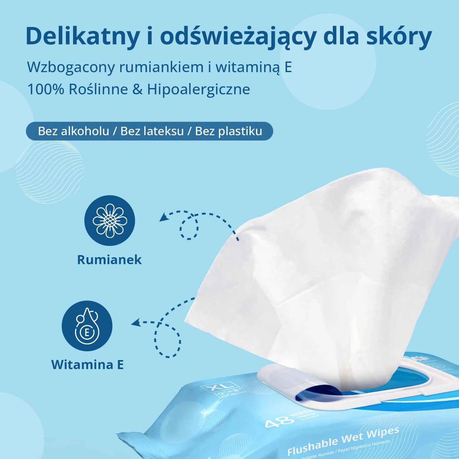 WhyWorry Wilgotny Papier Toaletowy Spłukiwalny, 20x25cm Bardzo Duże Nawilżany Papier Toaletowy z rumiankiem, Chusteczki Nawilżanej Dorosłych, Biodegradowalny, Bez Plastiku, Morze, 144 Sztuk
