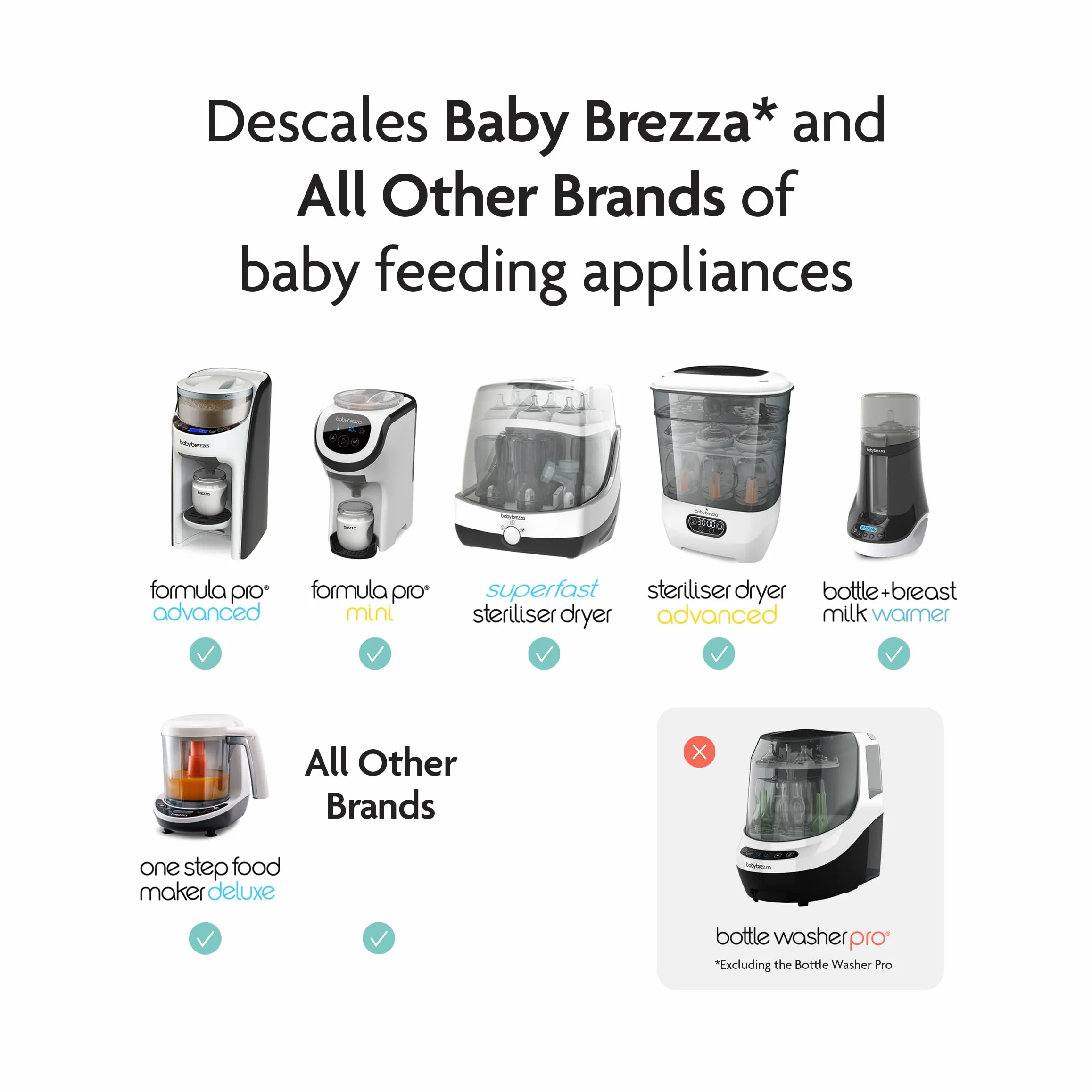 Baby Brezza Uniwersalne tabletki do odkamieniania, bezpieczne i skuteczne usuwanie kamienia do maszyn Baby Brezza – nietoksyczna, hipoalergiczna formuła