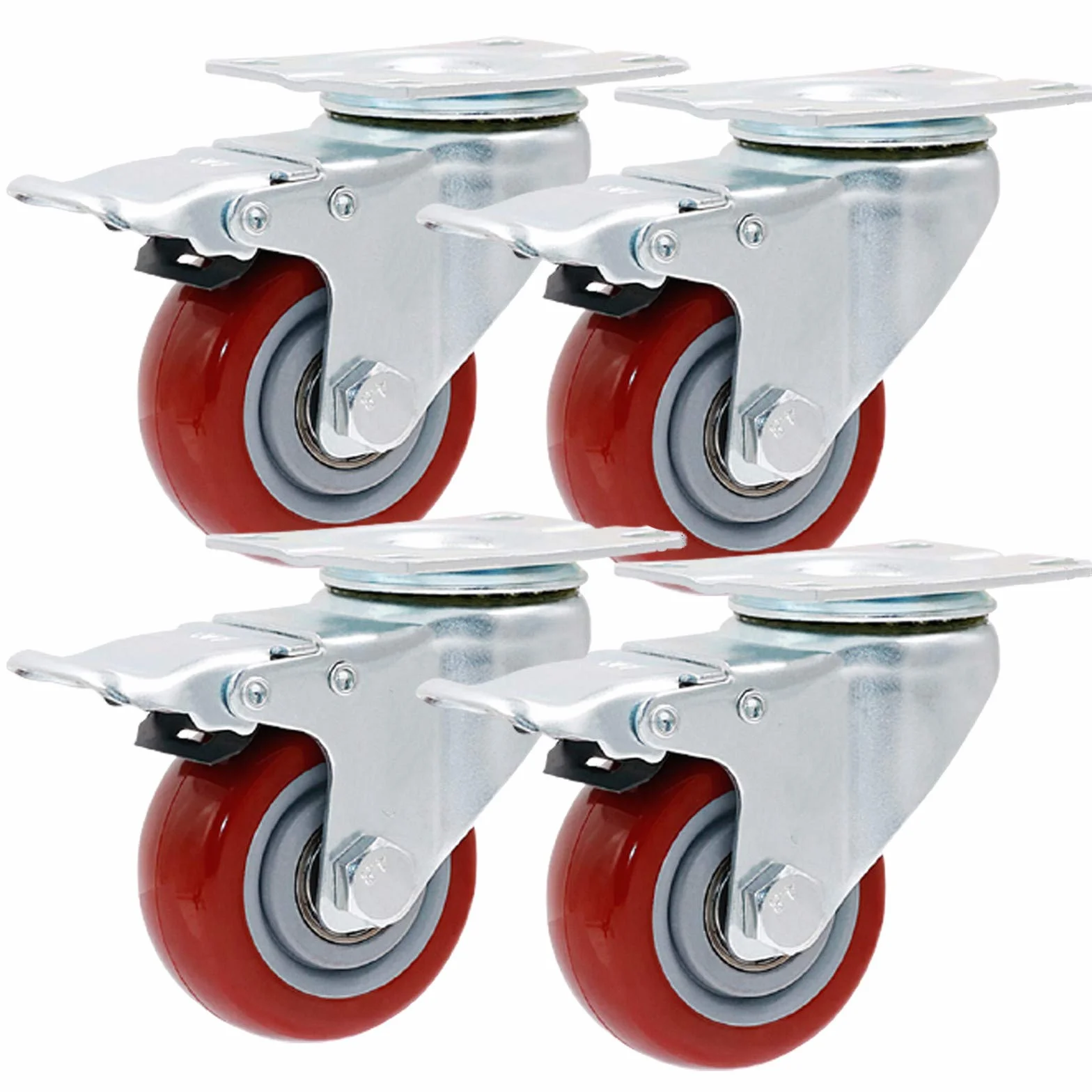 Wysokowydajne kółka obrotowe do mebli, 4-pak, poliuretan 75 mm z podwójnym łożyskiem, zapasowe koła do stołów i mebli (hamulec w zestawie)