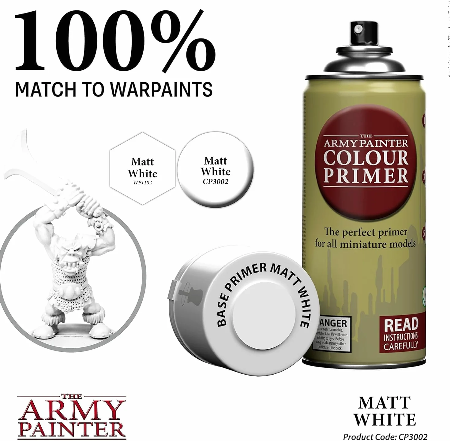 The Army Painter, Colour Primer Matt White, 400 ml spray akrylowy | Podkład matowy biały do malowania figurek Warhammer i Dungeons and Dragons