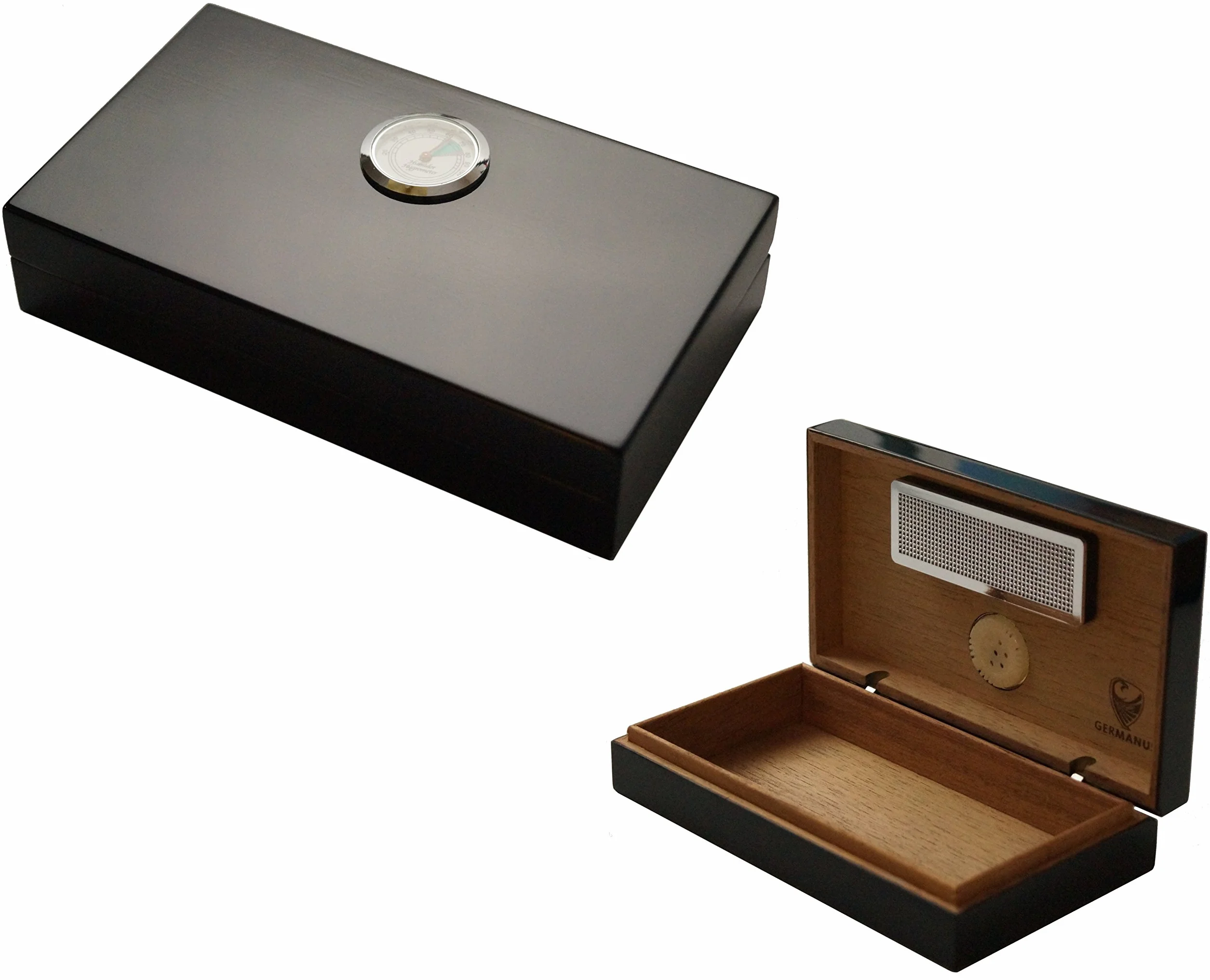 GERMANUS Mini humidor do cygar na podróż, kanapę lub taras w kolorze czarnym z drewnem cedrowym