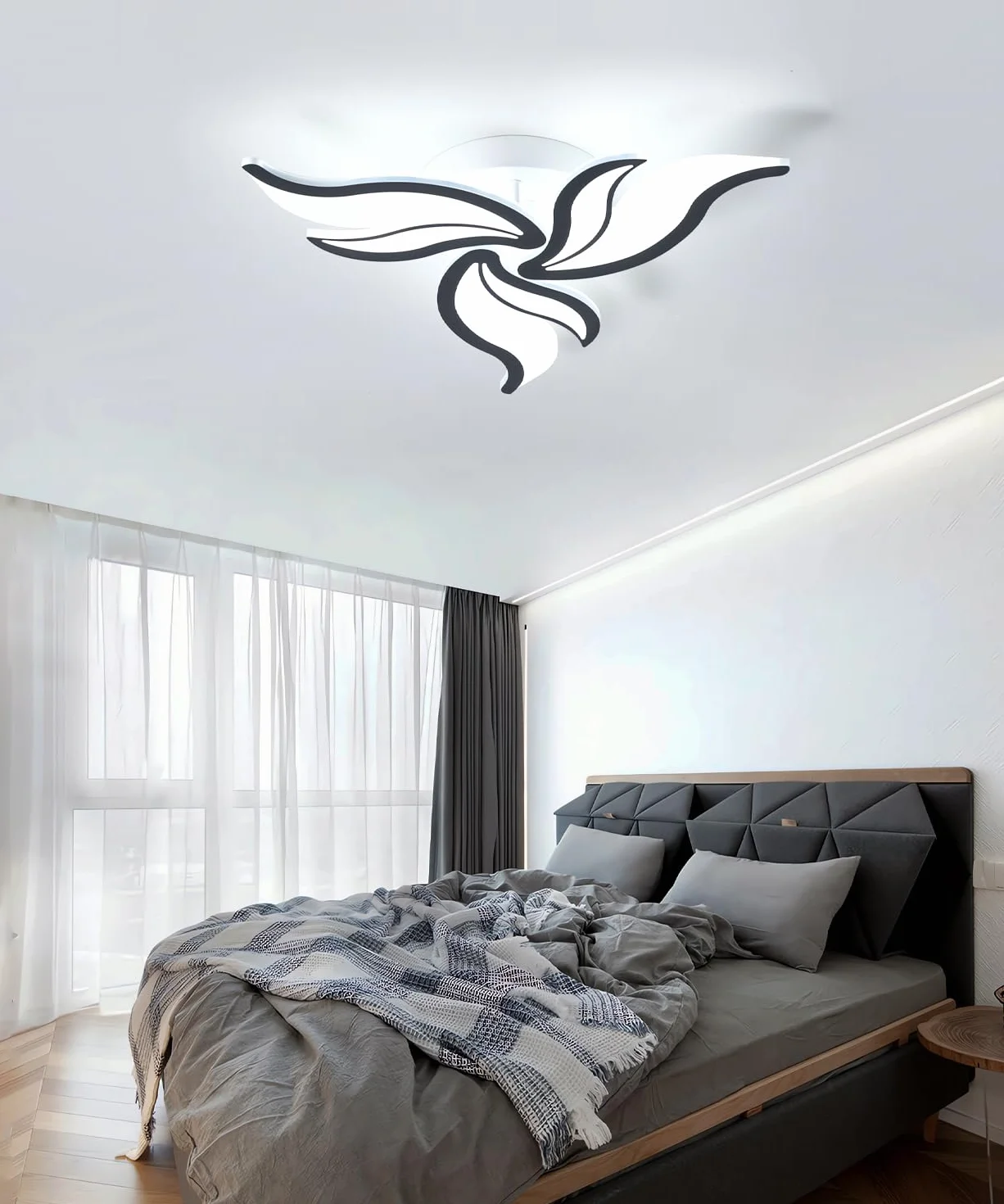 Nowoczesna lampa sufitowa LED Ściemnialna lampa sufitowa do salonu z pilotem Żyrandol 22W 3000K-6500K Lampy sufitowe w kształcie kwiatów do sypialni Jadalnia Biuro (Czarny, 3 głowic)