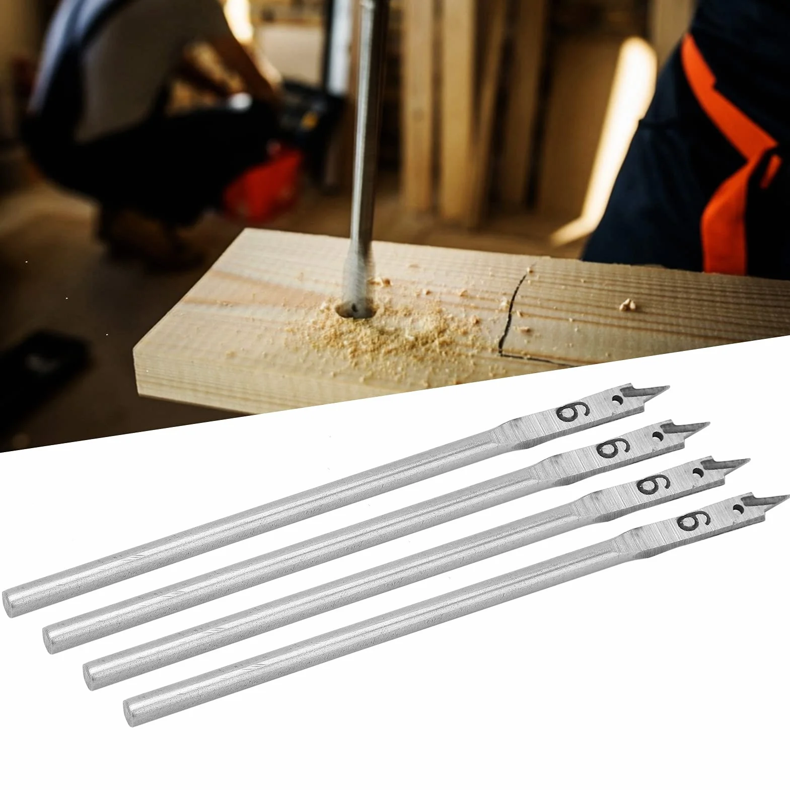 4 szt. Zestaw wierteł łopatkowych, 12mm płaskie wiertło do drewna, wiosło ze stali wysokowęglowej płaskie bity otwieracz do otworów w drewnie DIY narzędzia do wiercenia (6mm)