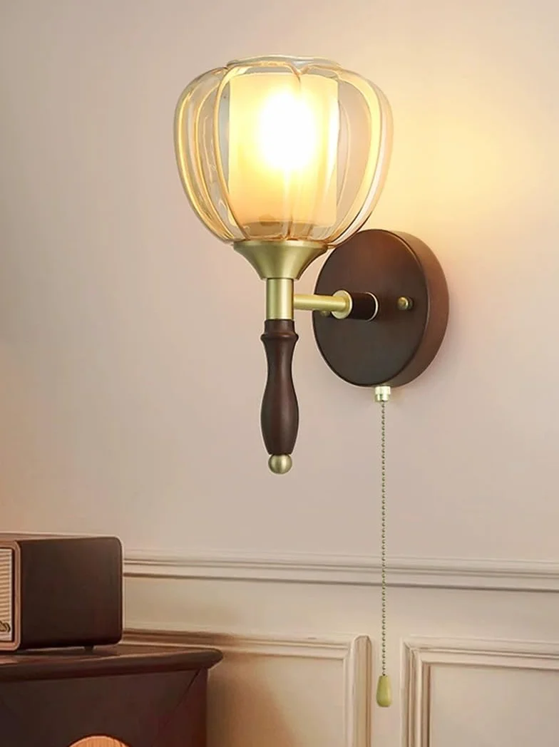 Nowoczesna lampa ścienna z przełącznikiem łańcuchowym, szklane oświetlenie wewnętrzne do salonu, sypialni, kuchni, okablowania (E)