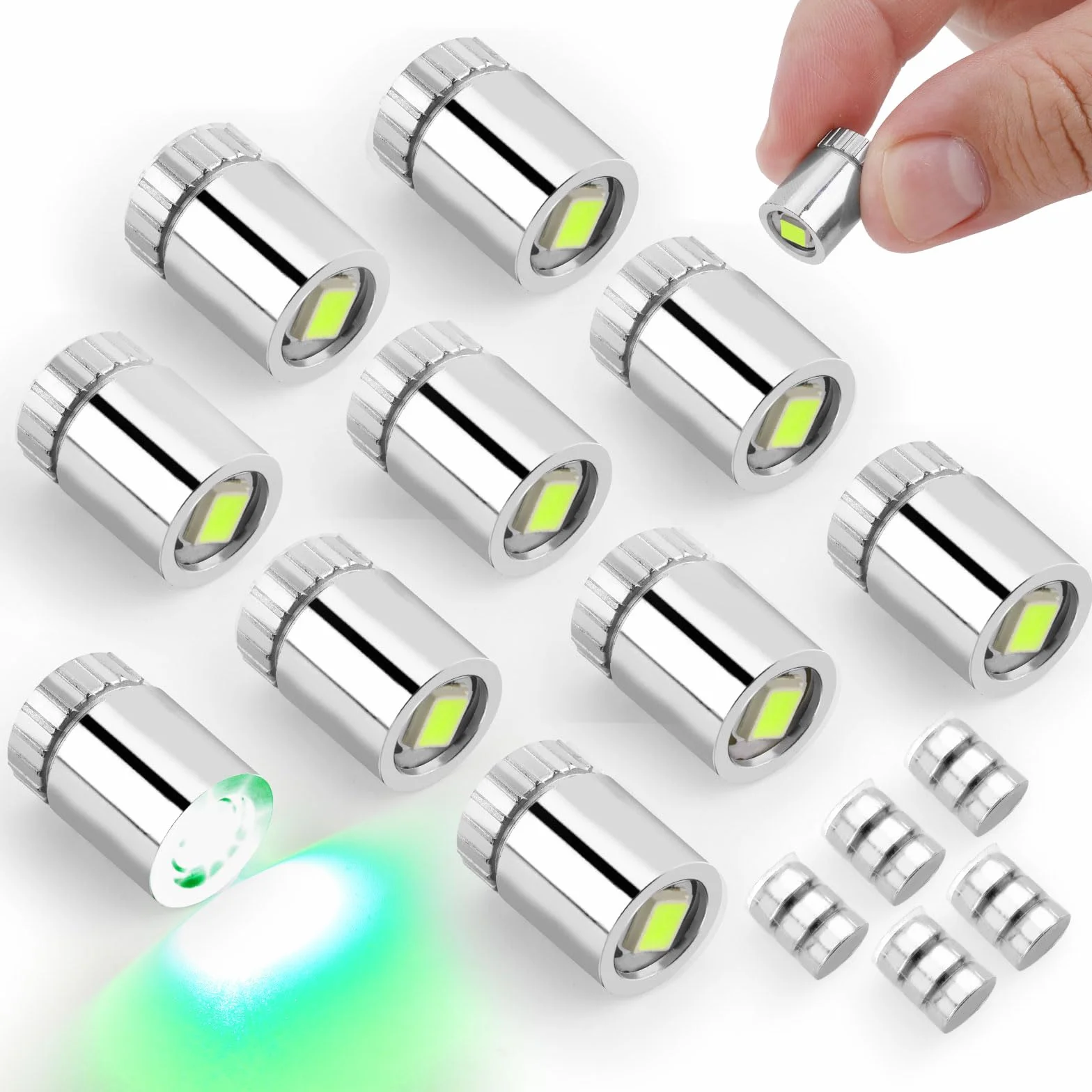10szt Miniaturowe Lampki LED, Mini Mały Światło z Dołączoną Baterią Micro Reflektor Świateł do Dekoracji Przyjęcia DIY Paper Lantern Akcesoria do Domku dla Lalek (Zielony)