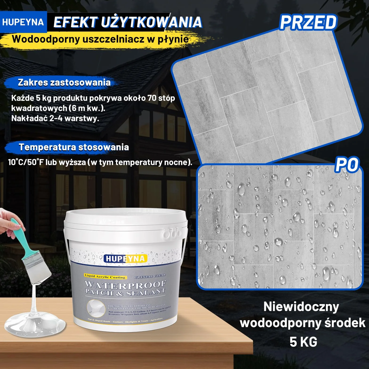 Niewidoczny wodoodporny środek, Hupeyna Wodoodporny uszczelniacz, wodoodporny klej, przezroczysty wodoodporny środek powlekający, przezroczysty wodoodporny klej do wnętrz i na zewnątrz 5KG