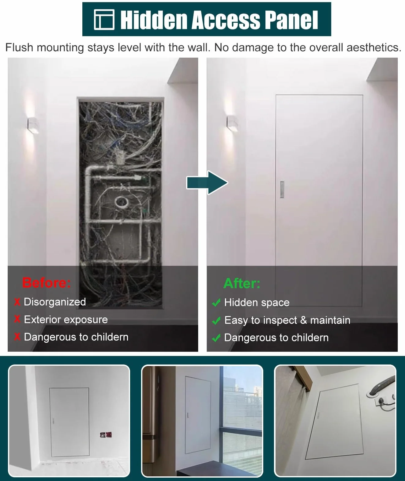 Panel dostępu do płyt gipsowo-kartonowych Concea drzwi inspekcyjnych do malowania drzwi naprawczych do instalacji wodno-kanalizacyjnych i elektrycznych (45 x 55 cm) trwały i łatwy montaż