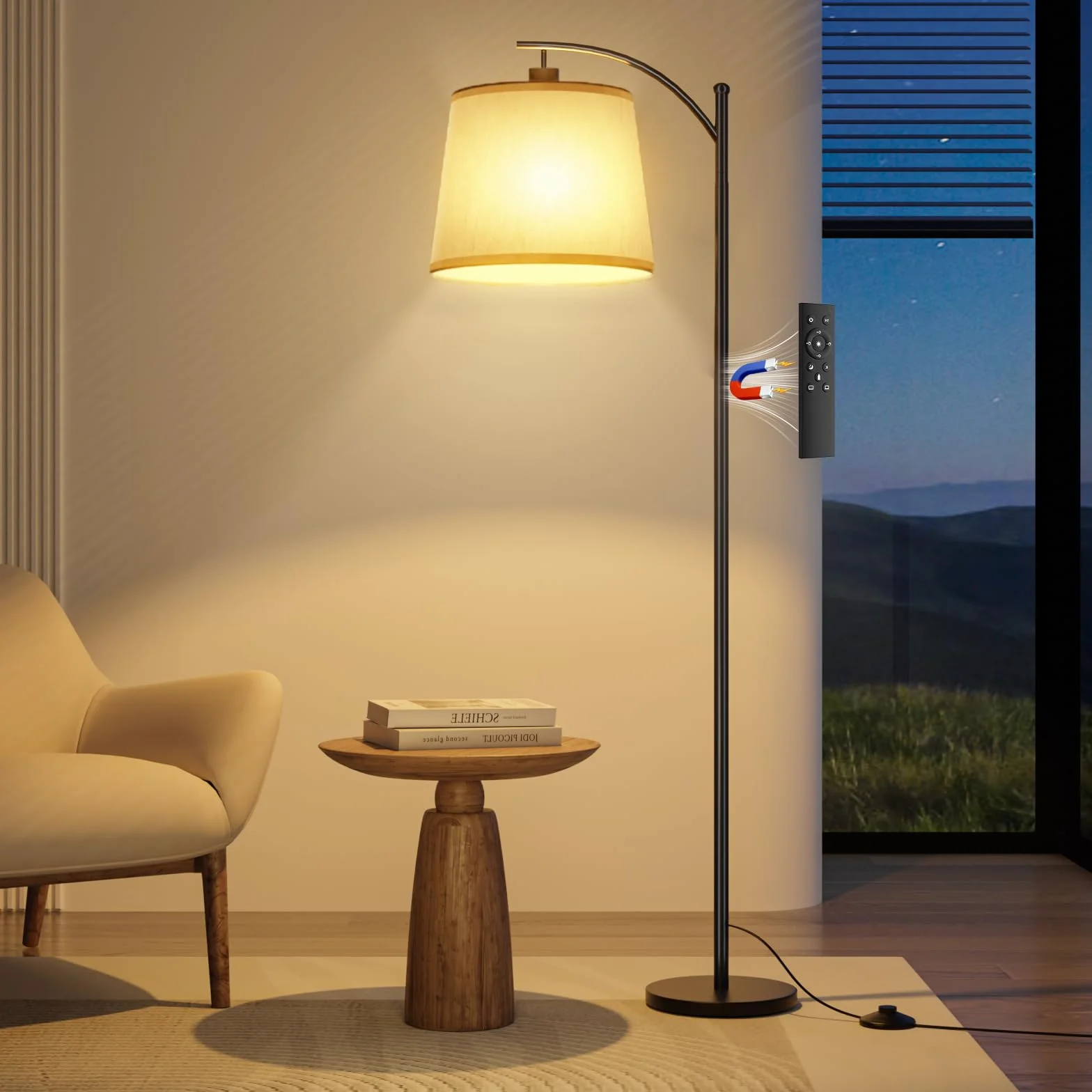 Lampa Podłogowa do Salonu, Lampa łukowa ze Zdalnym Sterowaniem, ściemnialna Lampapodlogowa z Przełącznikiem Nożnym, 3 Temperatury Barwowe, Odpowiednia do Salonu, Sypialni I biura