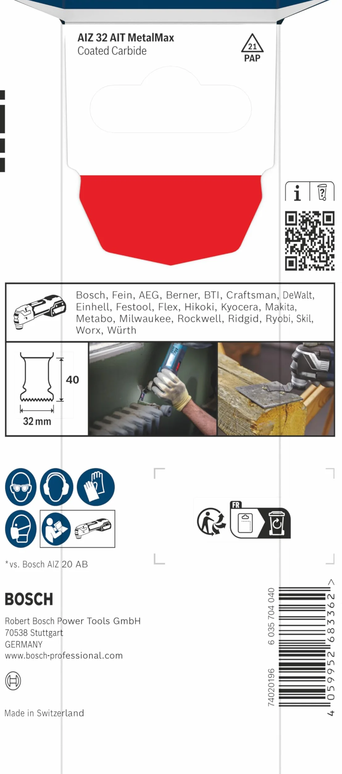 Bosch 5x Brzeszczoty do cięcia wgłębnego EXPERT AIZ 32 AIT MetalMax (do Stal, Stal nierdzewna, Szerokość mm, Professional Akcesoria Narzędzie wielofunkcyjne)