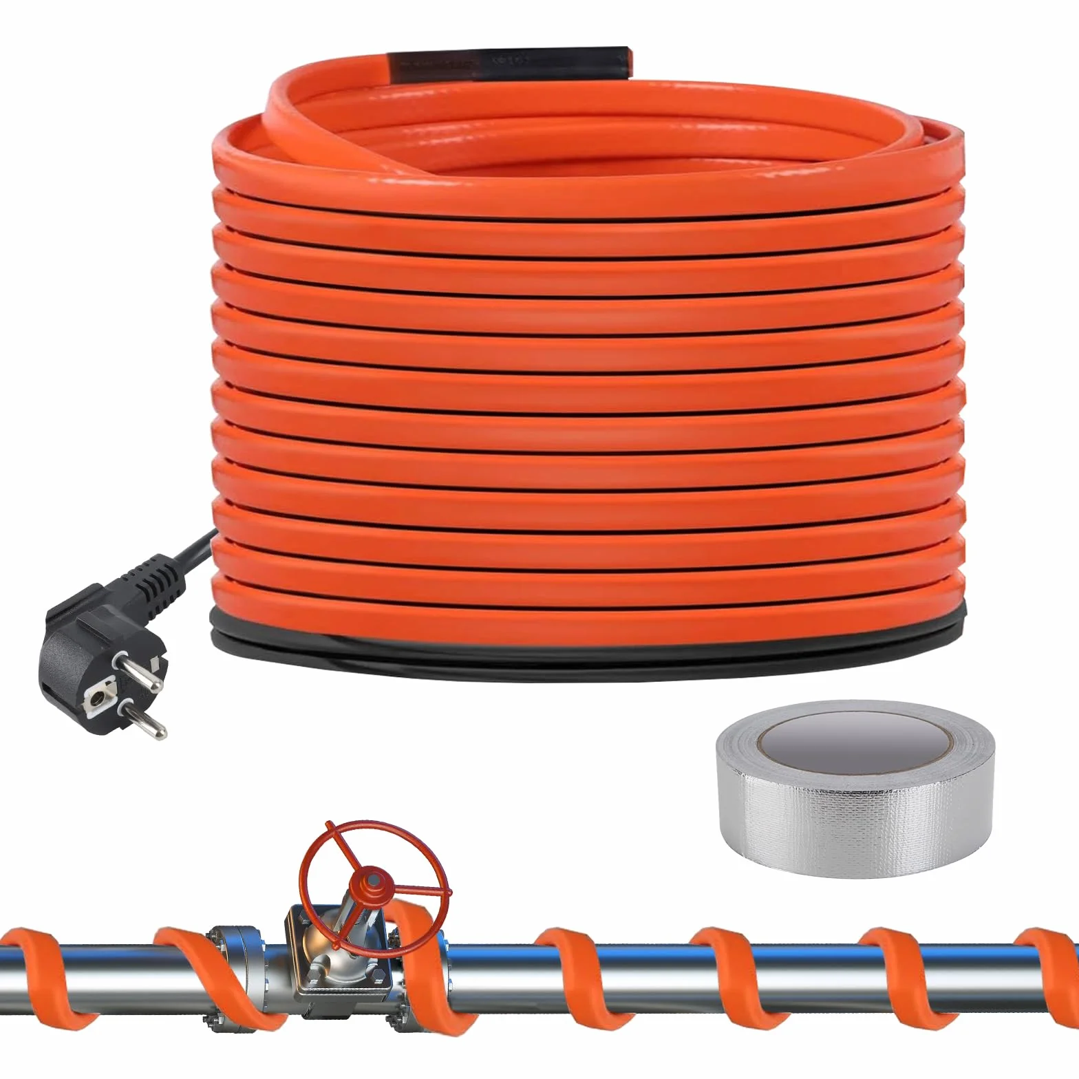 Kabel grzewczy chroniący przed zamarzaniem, 12 m, samoregulujący kabel grzejny z wbudowanym termostatem, kabel grzewczy 25 W/M do rur metalowych/plastikowych, rynien dachowych, przewodów