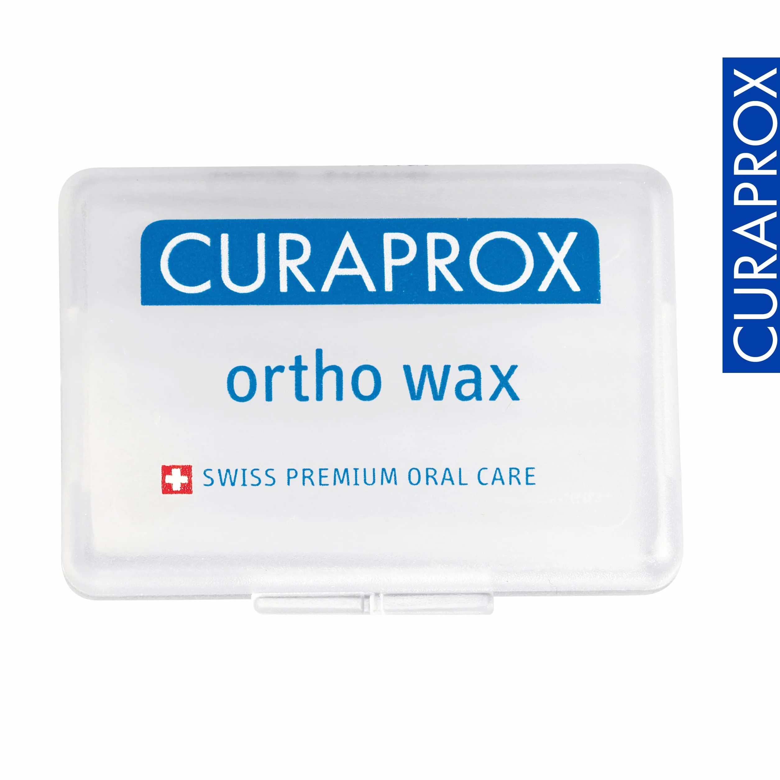 Curaprox Ortho-Wax, przezroczysty i neutralny smakowo wosk w poręcznym etui, do czyszczenia wsporników i aparatów ortodontycznych, pudełko z 7 paskami wosku