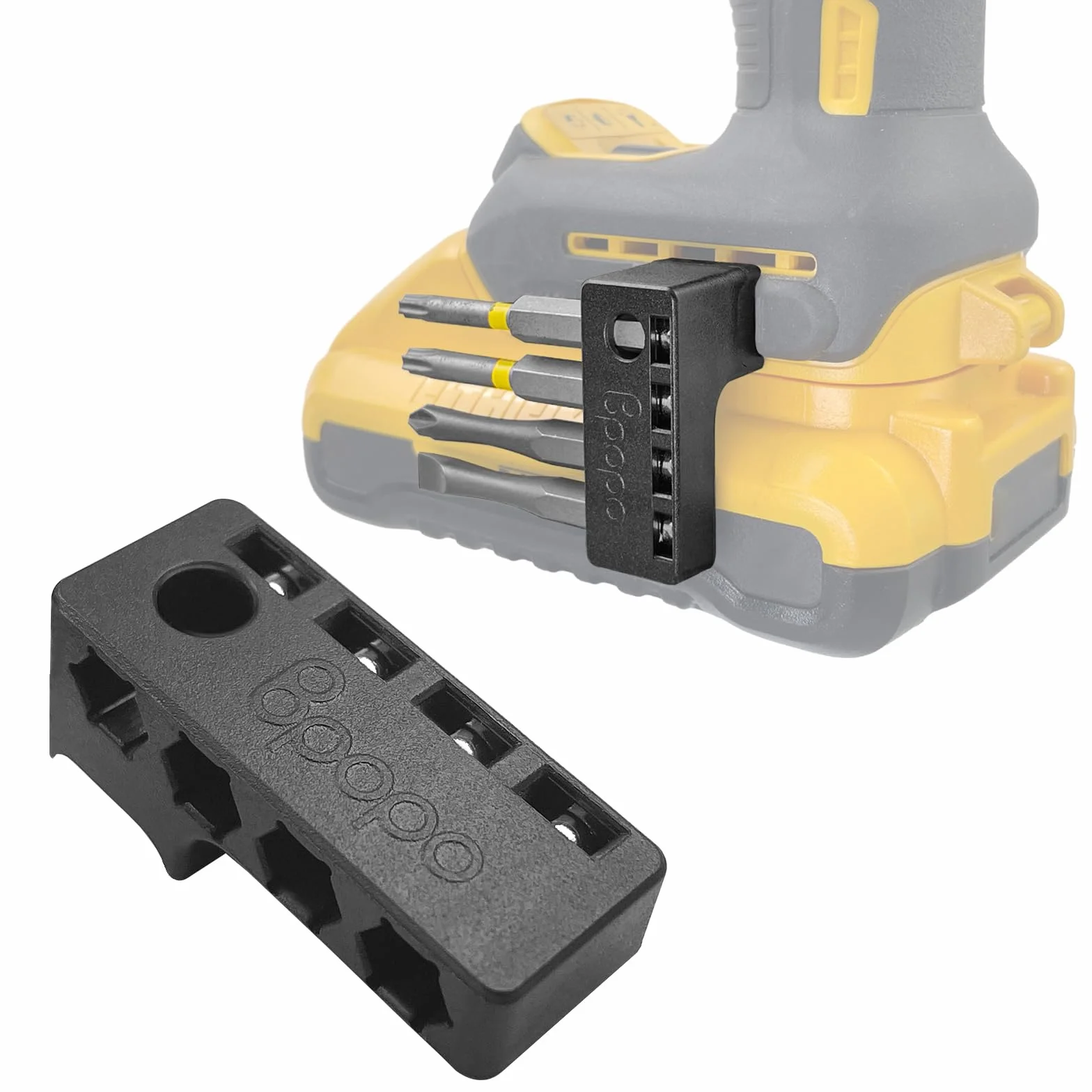 Uchwyt magnetyczny 1/4" kompatybilny z wiertarkami Dewalt, montaż śrubowy po lewej stronie, mocny organizer na 4 końcówki