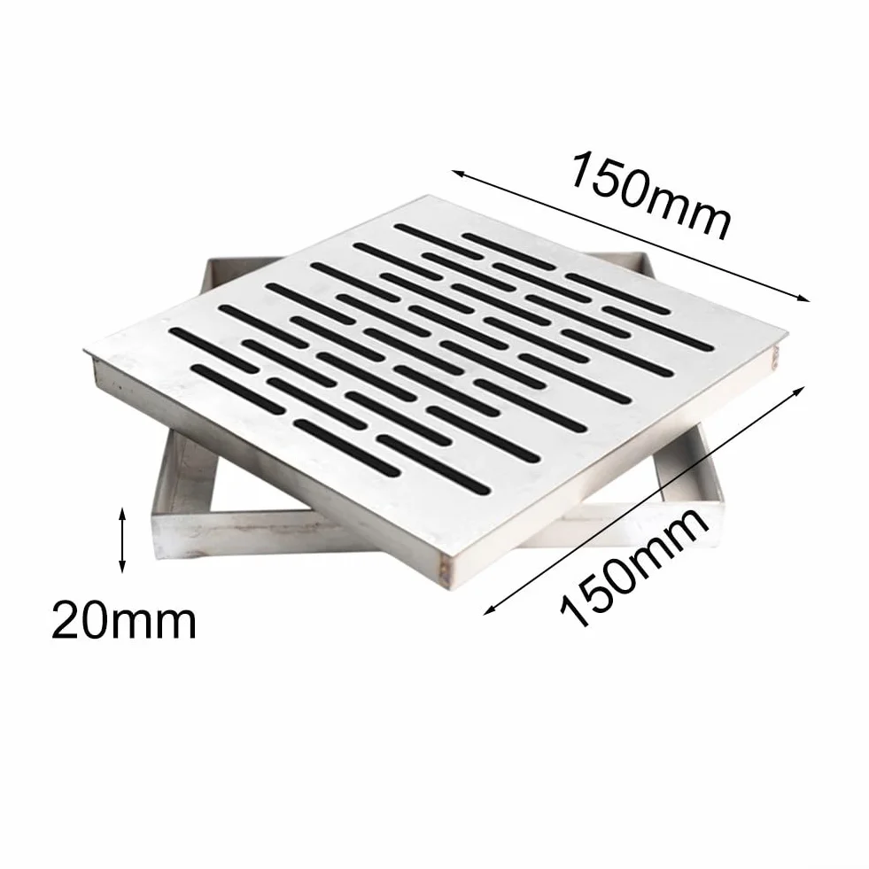 Kwadratowy odpływ podłogowy ze stali nierdzewnej z antypoślizgową kratką zewnętrzna osłona odpływu wody deszczowej 150 x 150 x 20 mm system odwadniania kanału ogrodowego