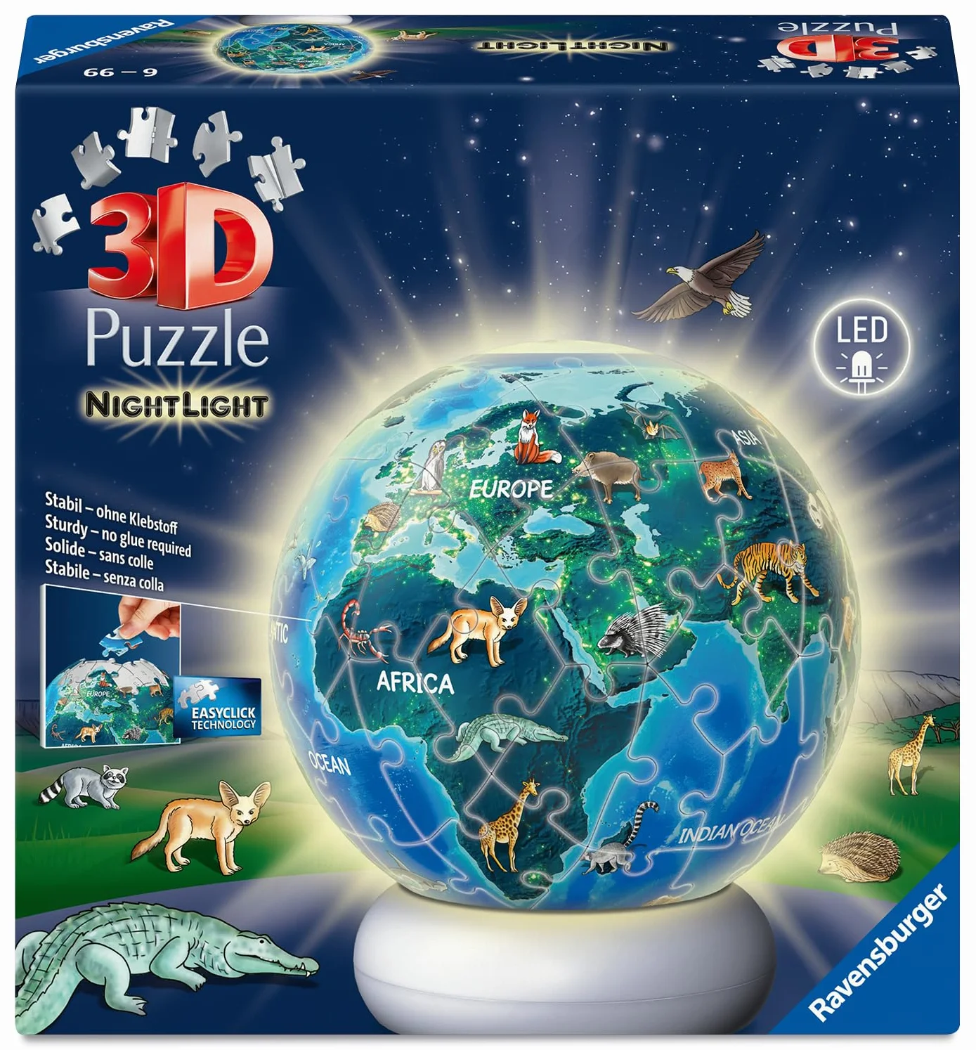 3D Puzzle-Ball Nachtlicht Erde mit Tiermotiven