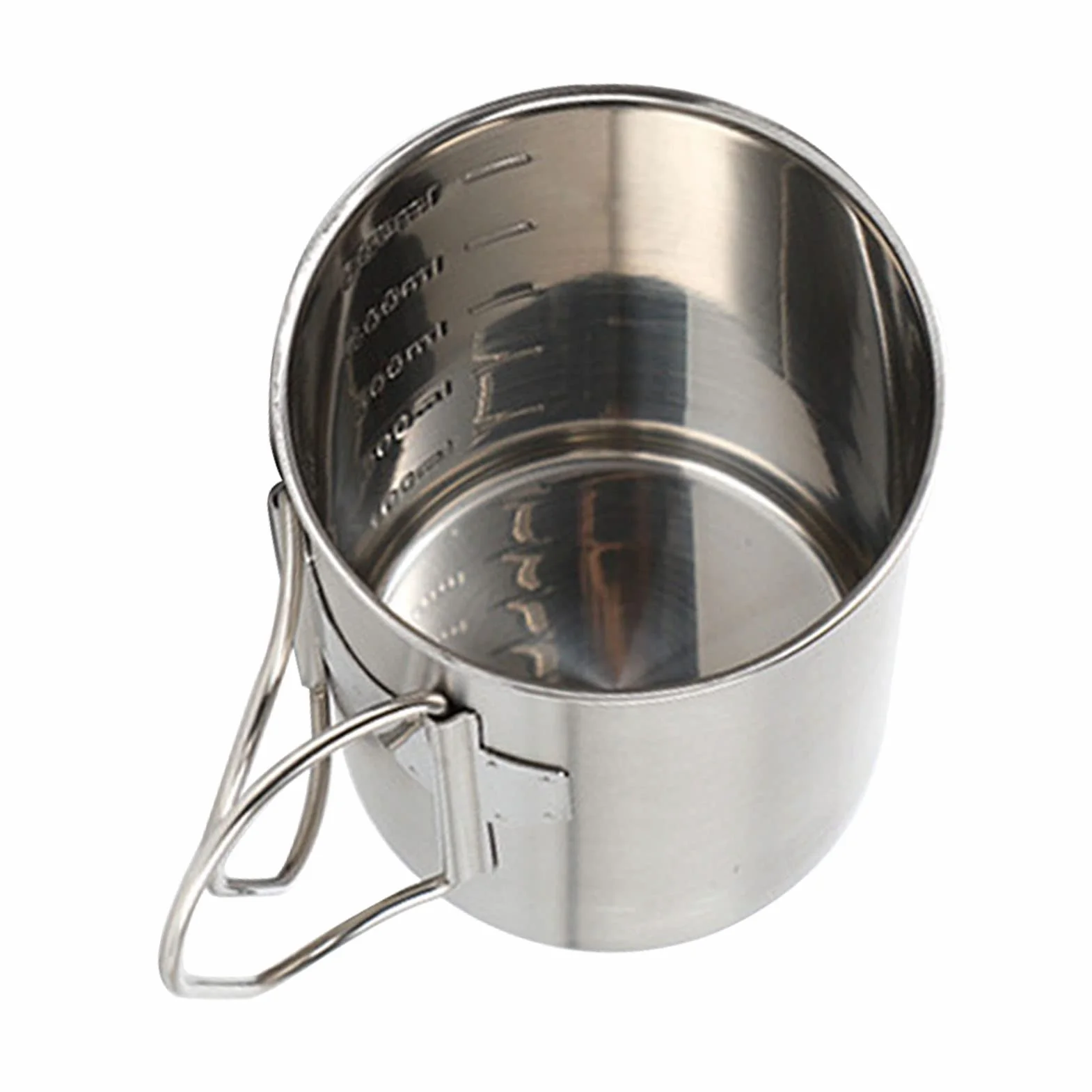 lyrlody Kubek Kempingowy ze Stali Nierdzewnej, Kubek z Uchwytem, ​​składanymi Uchwytami i skalą Objętości, Składany z pokrywką, na Piknik Kempingowy (500ML)