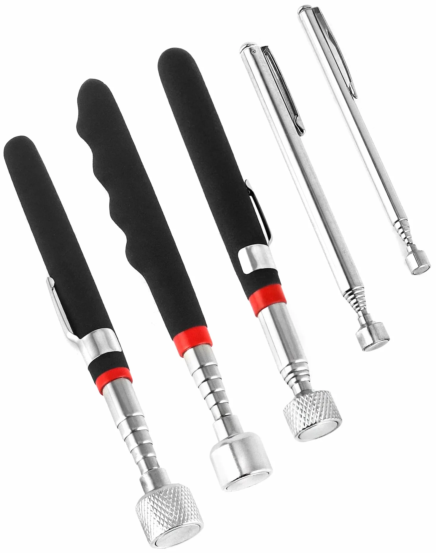 QWORK® 5 szt. Magnetyczny drążek teleskopowy, wysuwane narzędzie magnetyczne, stal nierdzewna, 1.5LB 3LB 10LB 15LB 20LB