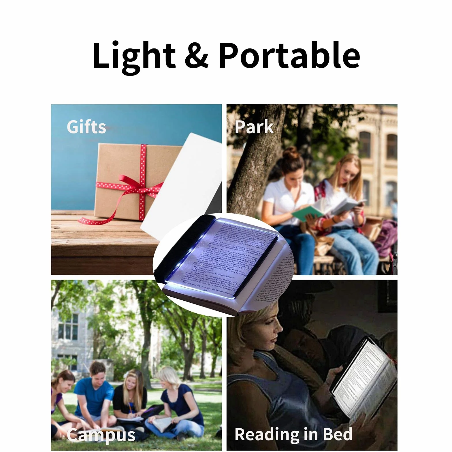 ASHATA Lightwedge lampka do czytania w łóżku, z regulacją jasności, mniejszy rozmiar, lekko przewracające się strony